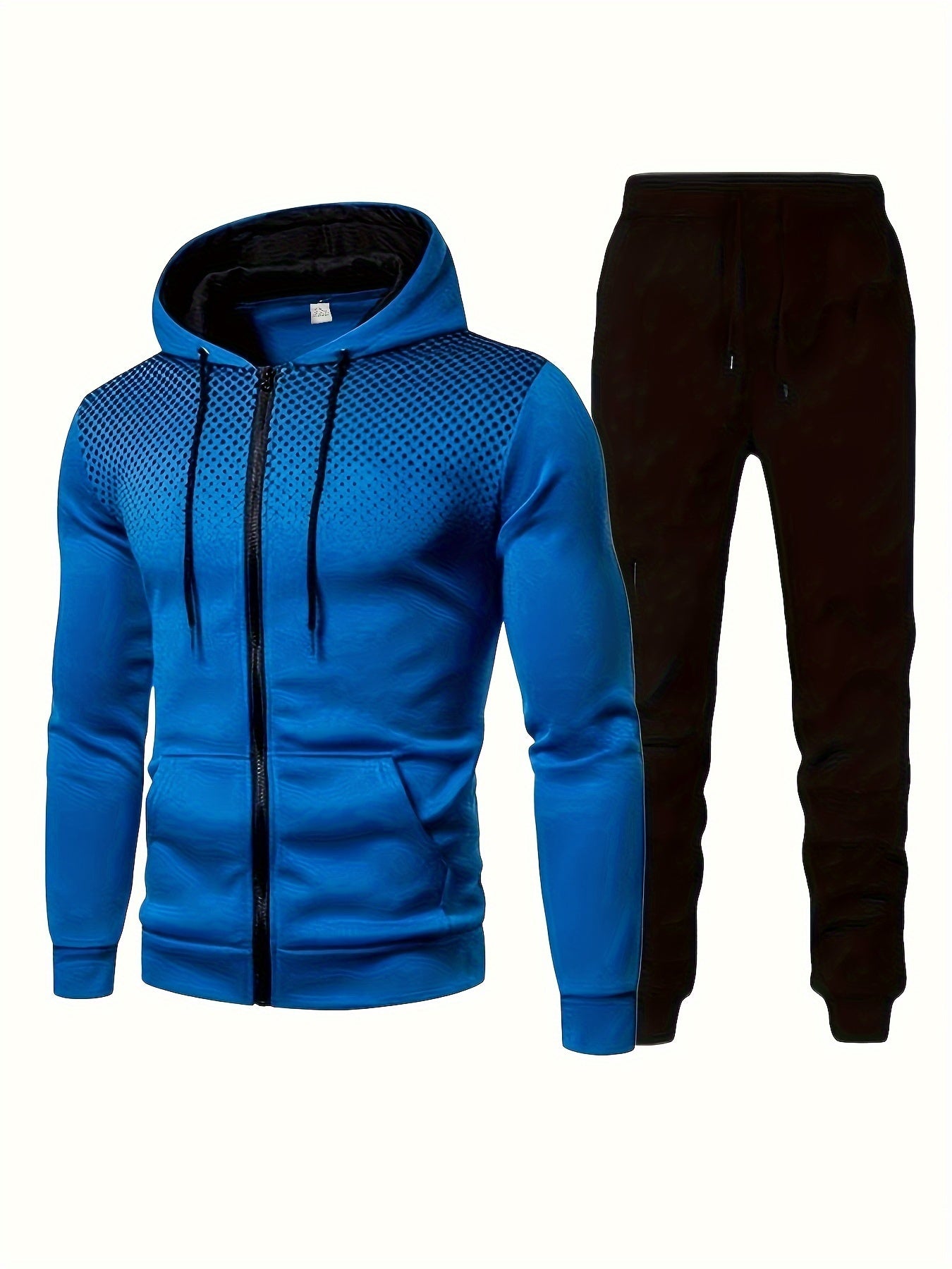 Casual Two Piece Set, Men's Graphic Zip Up Hooded Athletic Jacket & Drawstring Joggers Matching Set For Spring Fall Fitness Outdoor Activities