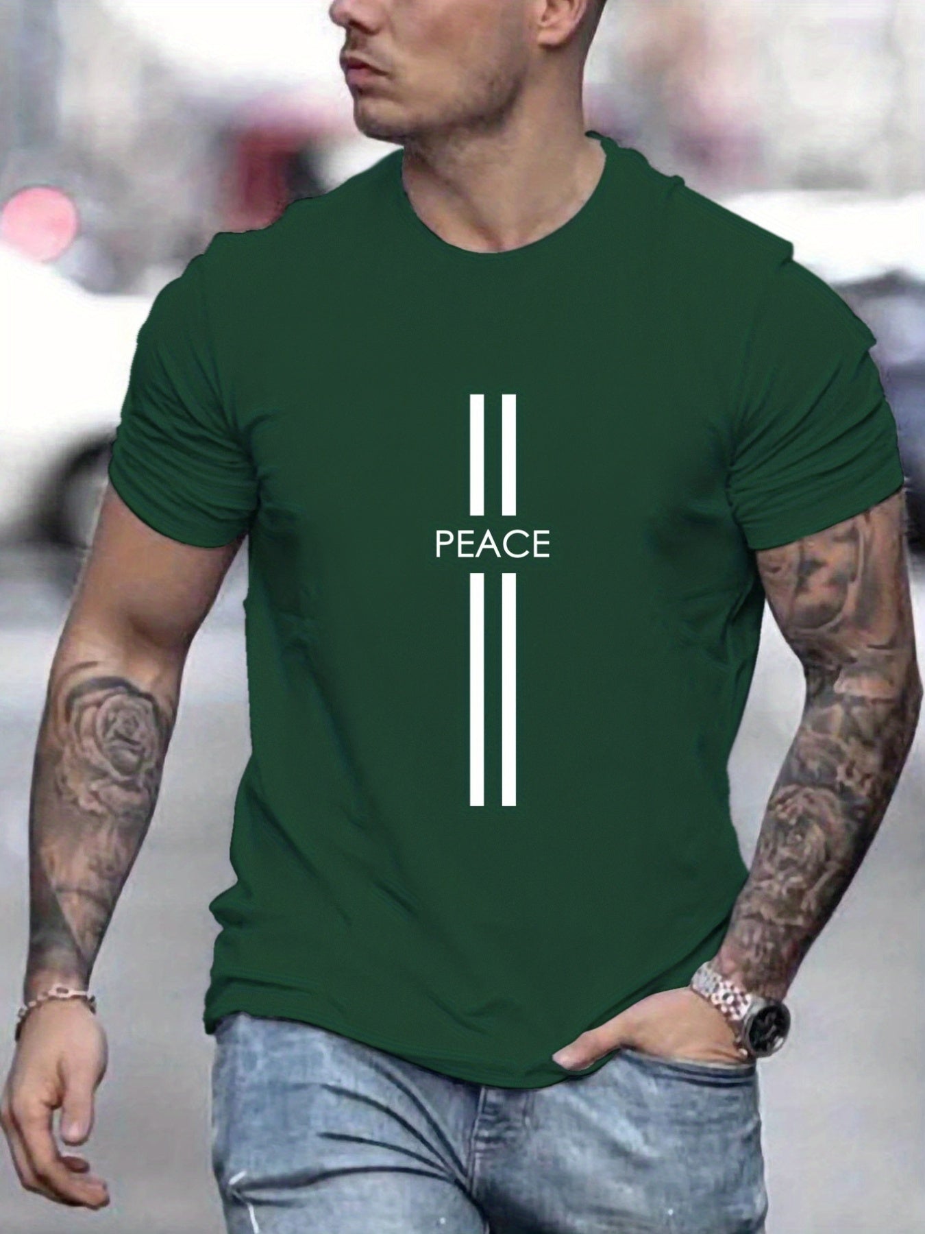 PEACE Men's Summer Round Neck, Men's Short-sleeve T-shirt, Casual Wear, Men's Clothing