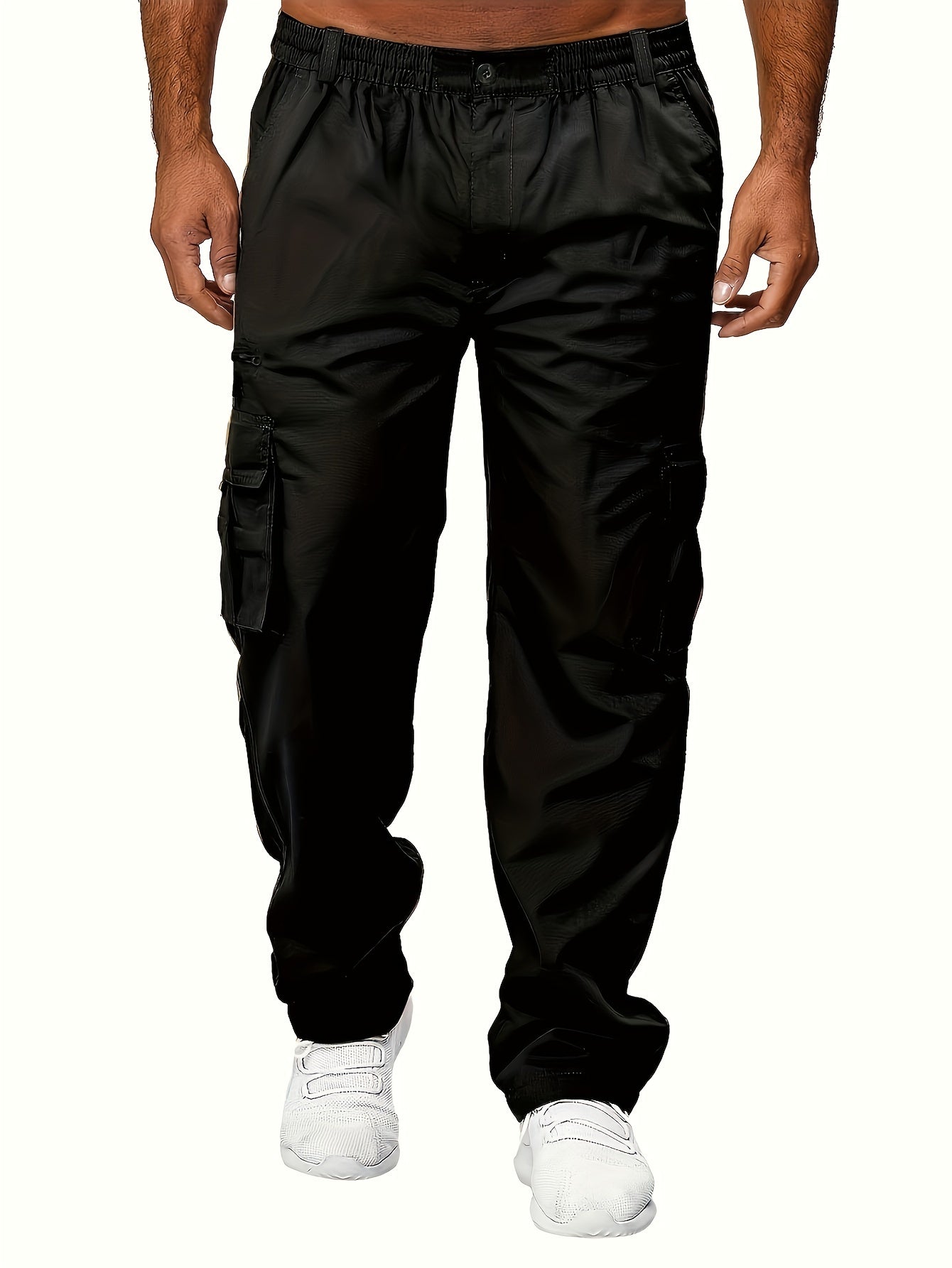 Multi Pocket Cargo Pants, Men's Casual Straight Leg Drawstring Cargo Pants/Joggers For Spring Summer Outdoor