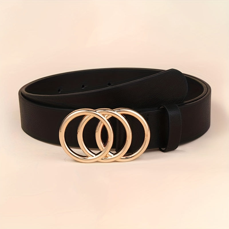 Golden Triple Ring Buckle Belts Simple Solid Color PU Waistband Classic Jeans Pants Belt Dress Coat Girdle For Women