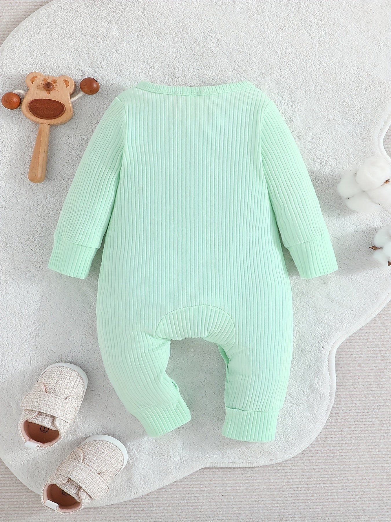 Newborn Baby Boys Girls Ribbed Romper - Infant Cotton Comfy Long Sleeve Bodysuit