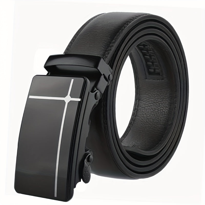 Men's Automatic Buckle Belt PU Leather Belt Business Suit Waist Strap Middle-aged Automatic Buckle Business Belt