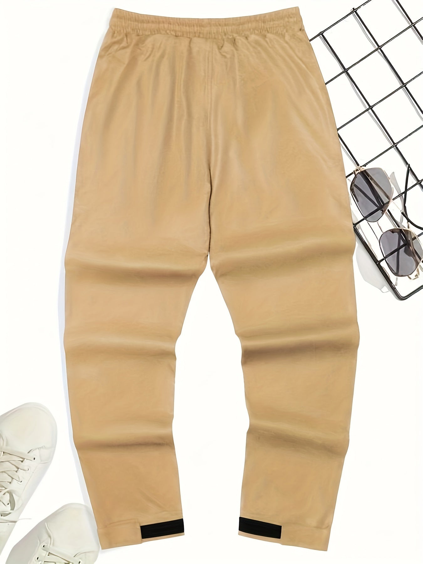 Men's Trendy Tapered Pants, Casual Stretch Waist Drawstring Joggers With Pockets