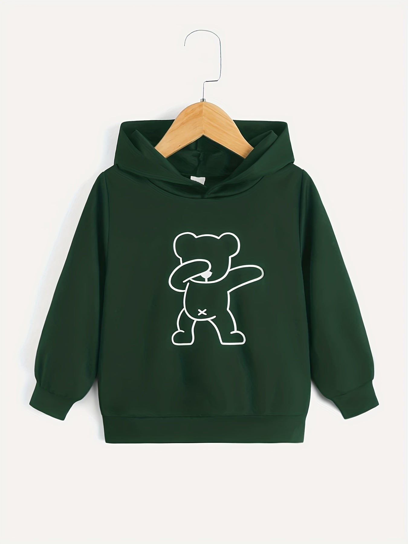 Cool Bear Print Boys Casual Pullover Hooded Long Sleeve Sweatshirt For Spring Fall, Kids Clothing