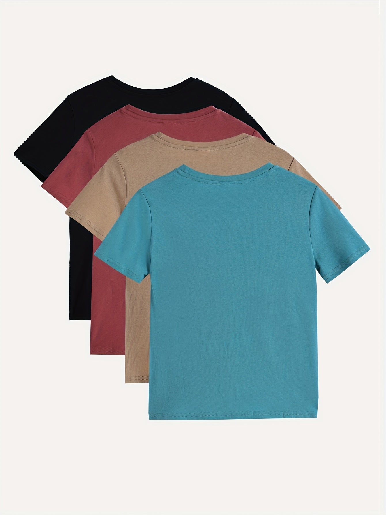4pcs Solid Thin T-Shirts For Boys - Cool, Lightweight And Comfy Summer Clothes!