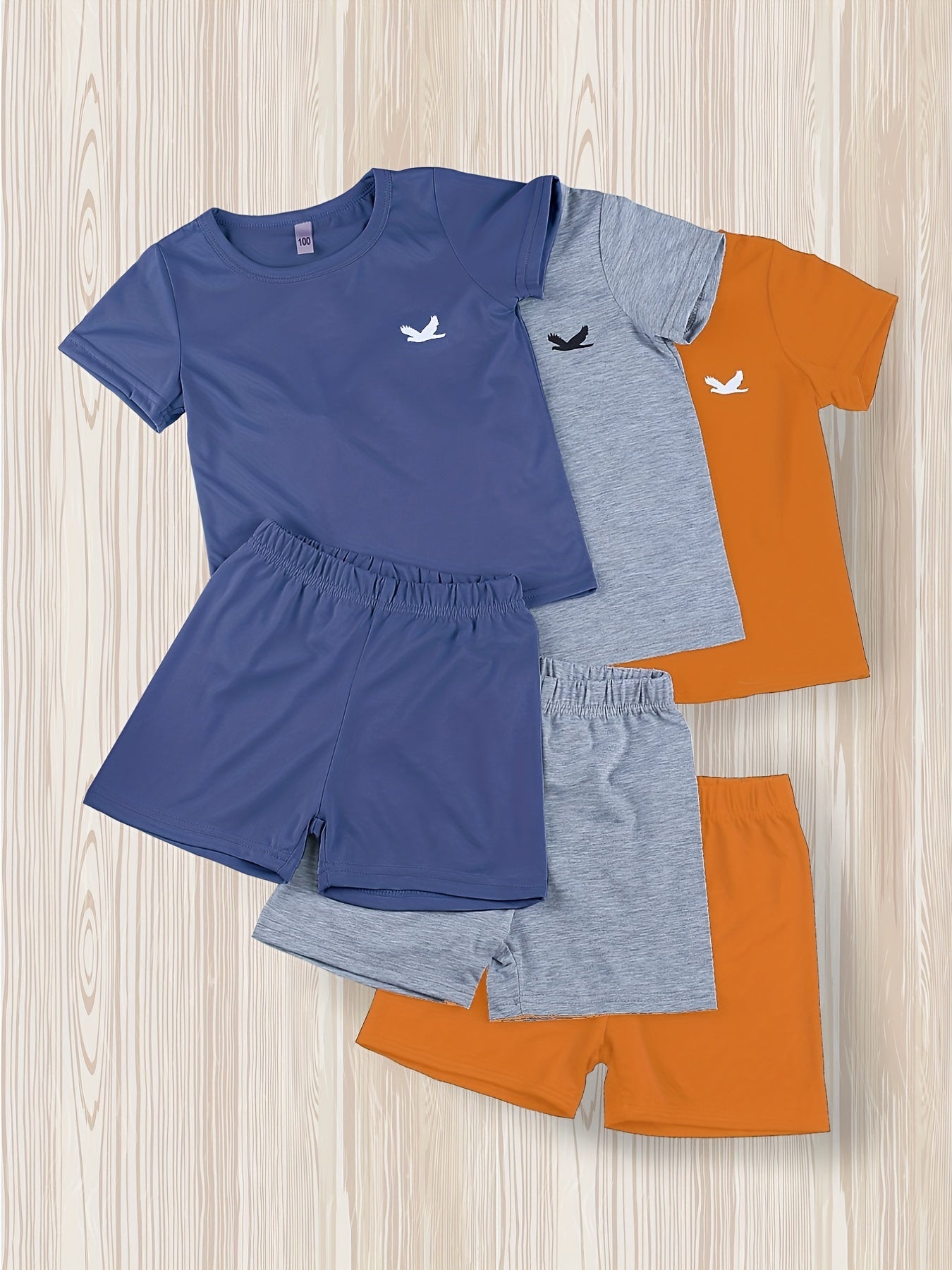 3pcs Boys Pigeon Outfit Shorts & T-shirt Short Sleeves Crew Neck Casual Summer Kids Clothes