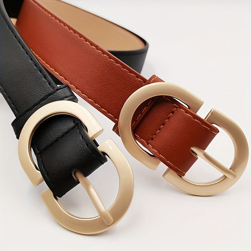 Golden Double D Buckle Belts Simple Casual Solid Color PU Belt Classic Jeans Pants Belts For Women