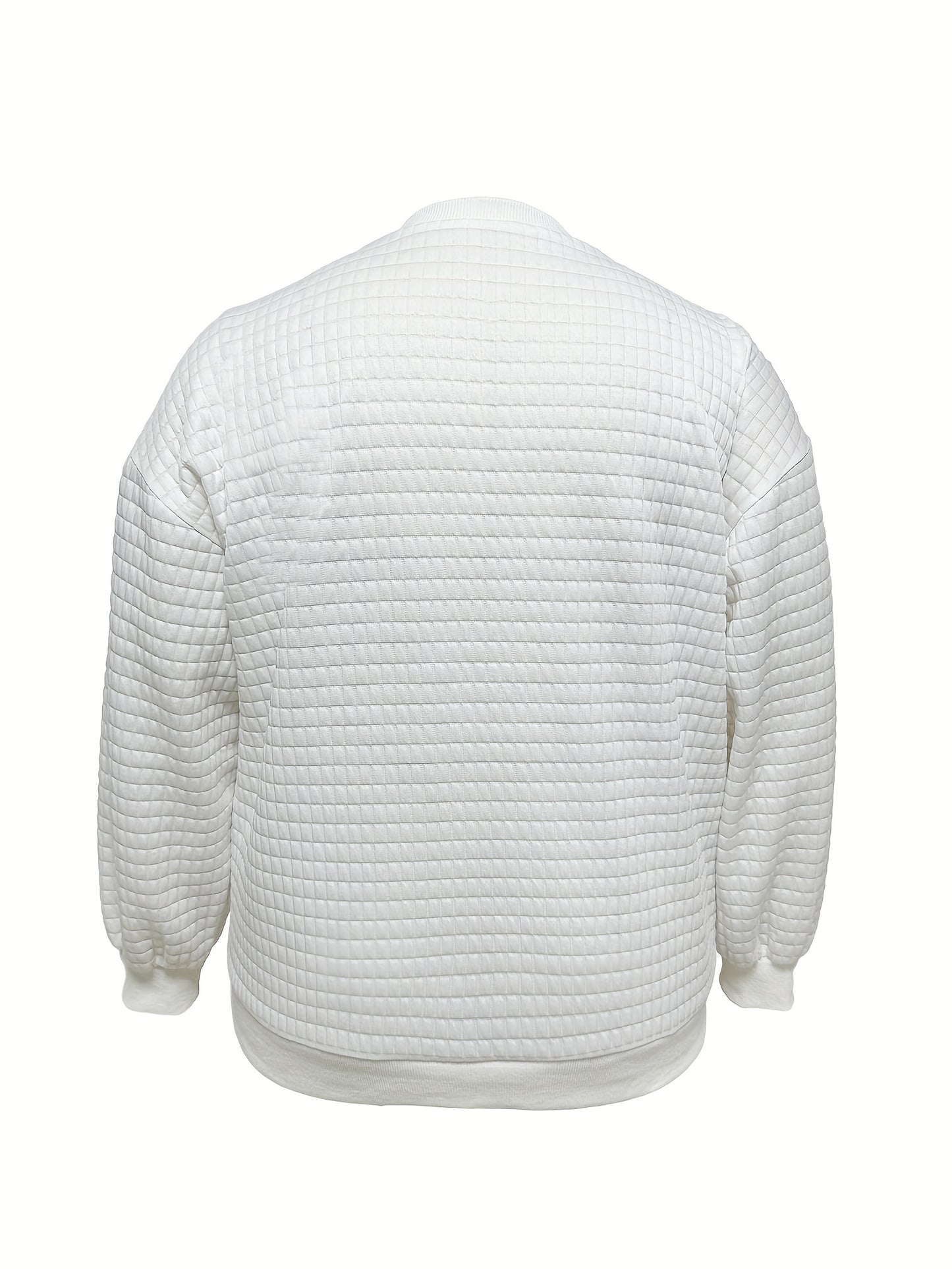 Plus Size Casual Sweatshirt, Women's Plus Solid Letter Patch Waffle Pattern Long Sleeve Round Neck Sweatshirt