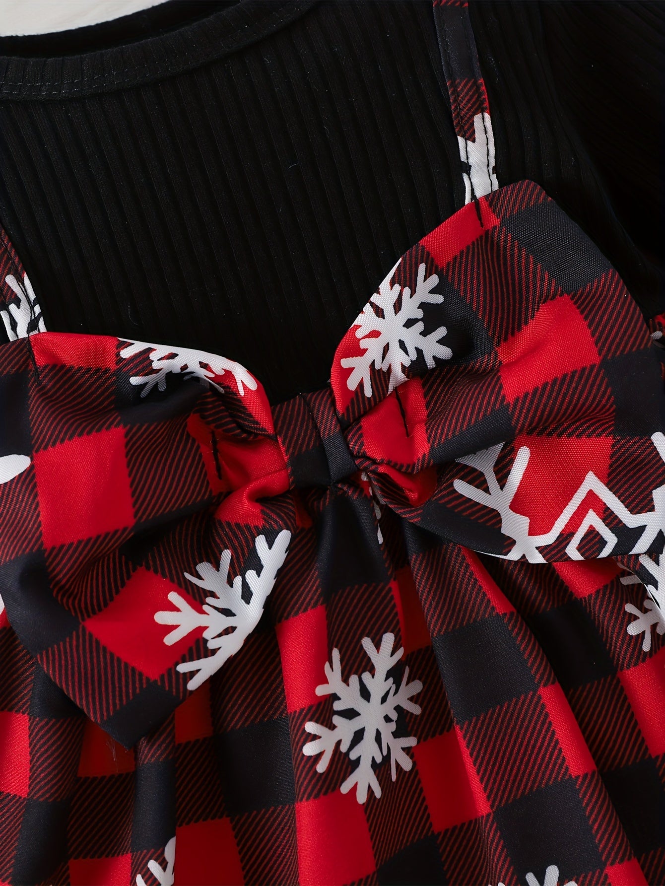 2pcs Baby Girl Christmas Cute Bow Snowflake Print Dress + Headscarf Set