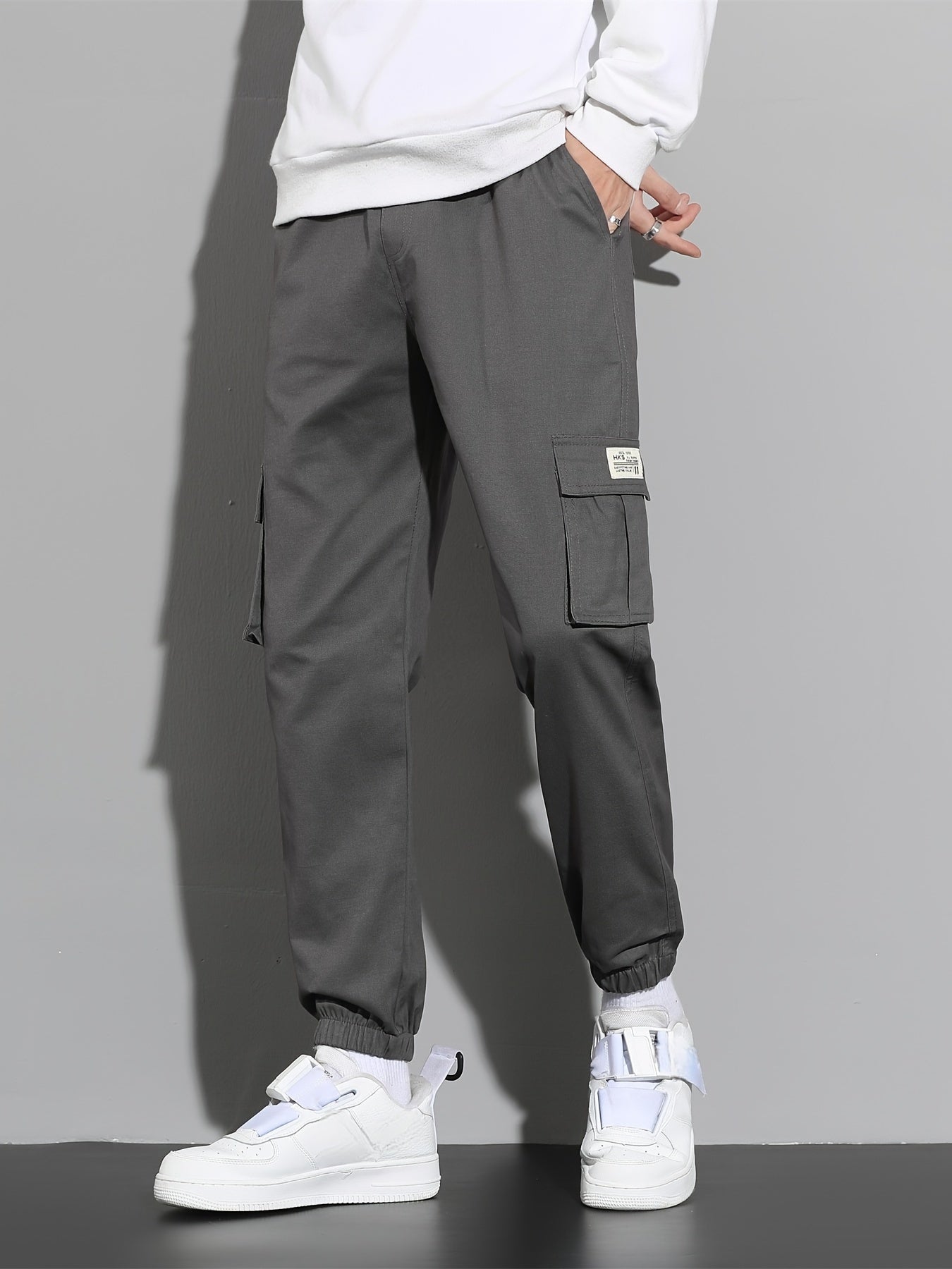 Trendy Solid Cargo Pants, Men's Multi Flap Pocket Trousers, Loose Casual Outdoor Joggers Pants, Men's Work Pants Outdoors Streetwear Hip Hop Style
