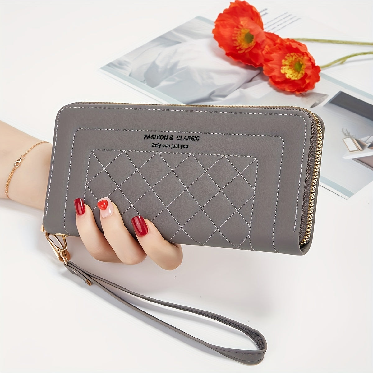 Large-capacity Simple Long Wallet, Faux Leather Zipper Purse, Casual Multifunctional Clutch Bag