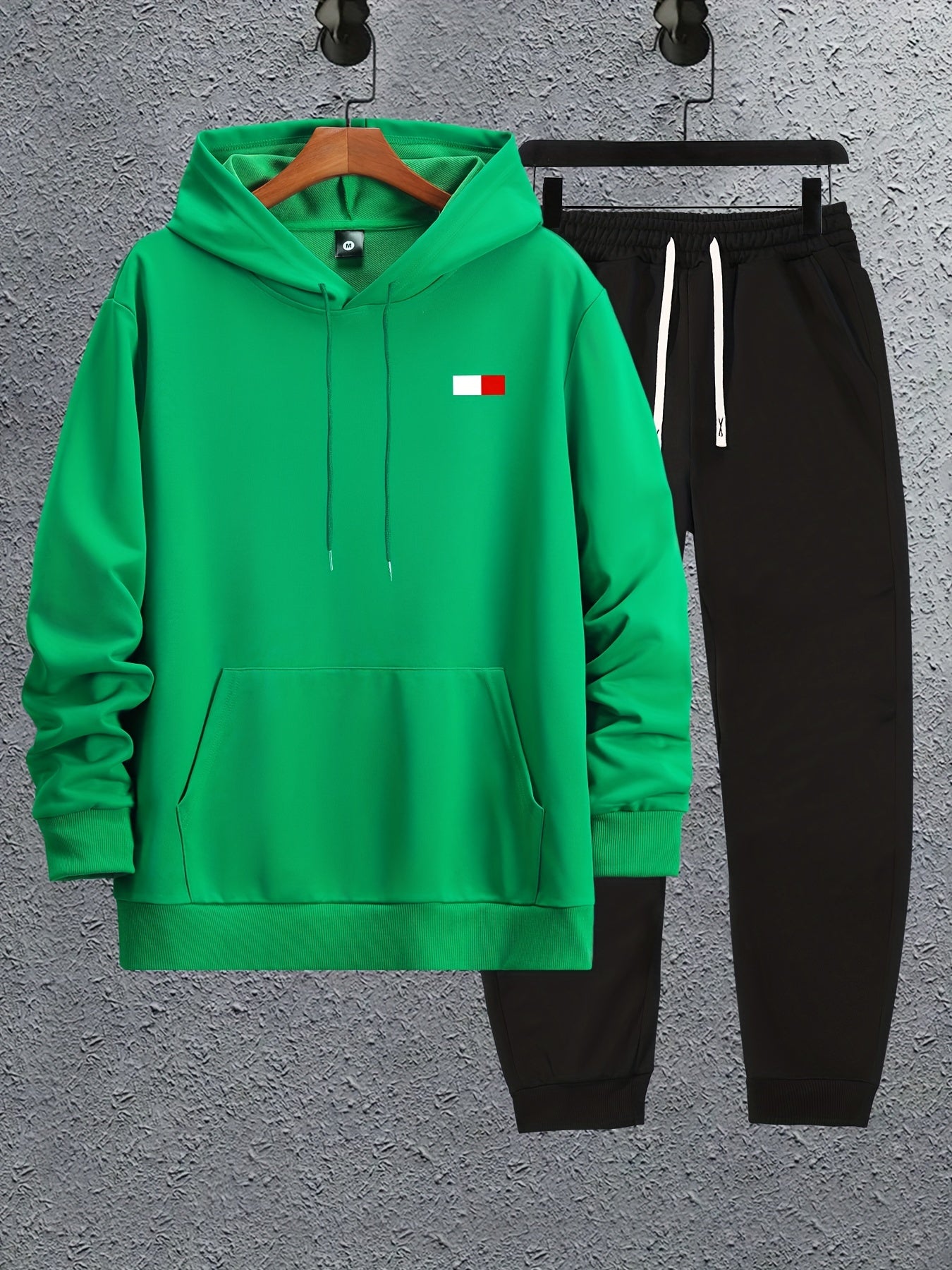 2pcs Tracksuit Sweatsuit Set 2-color Block Hoodie Sweatshirt And Jogger Pants