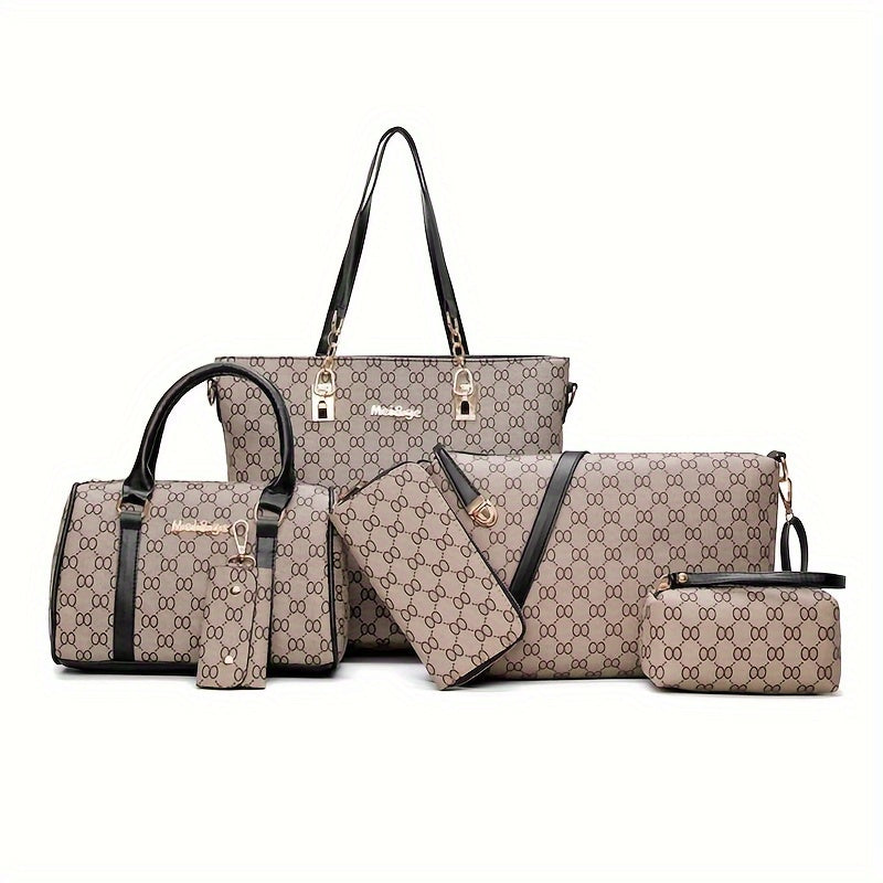 6pcs/set Fashion Large Capacity Tote Bag, Trendy Shoulder Bag, Women's Casual Handbag, Crossbody Bag & Clutch Purse