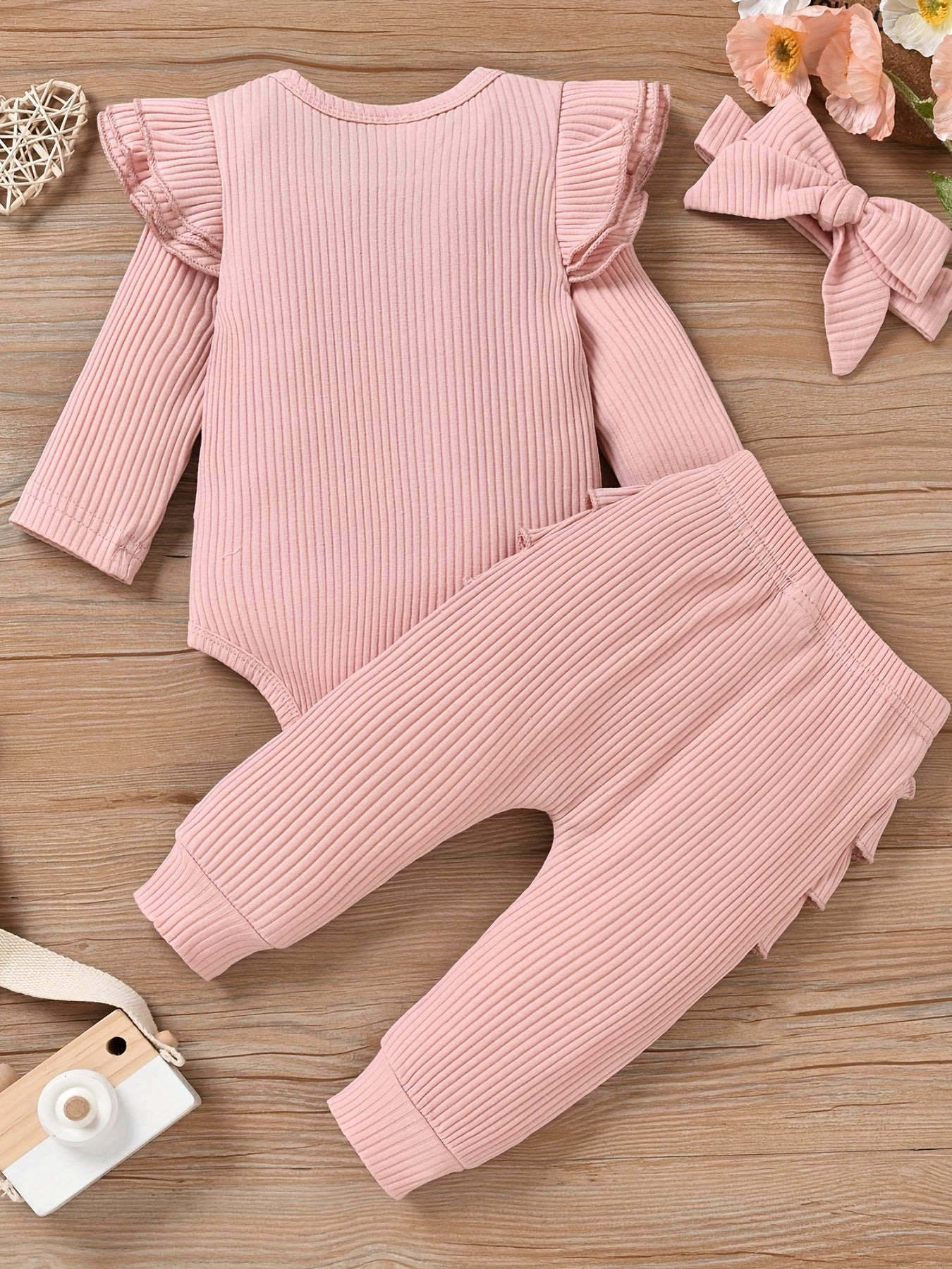 Baby Girl Clothes Newborn Romper Long Sleeve Infant Outfits 3Pcs Ruffle Tops + Pants + Headband 0-18 Months