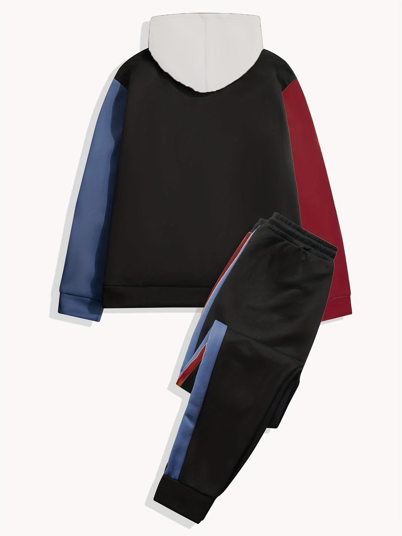 Men's Color Block Suit,  Drawstring And Pocket Hoodie And Sports Trousers