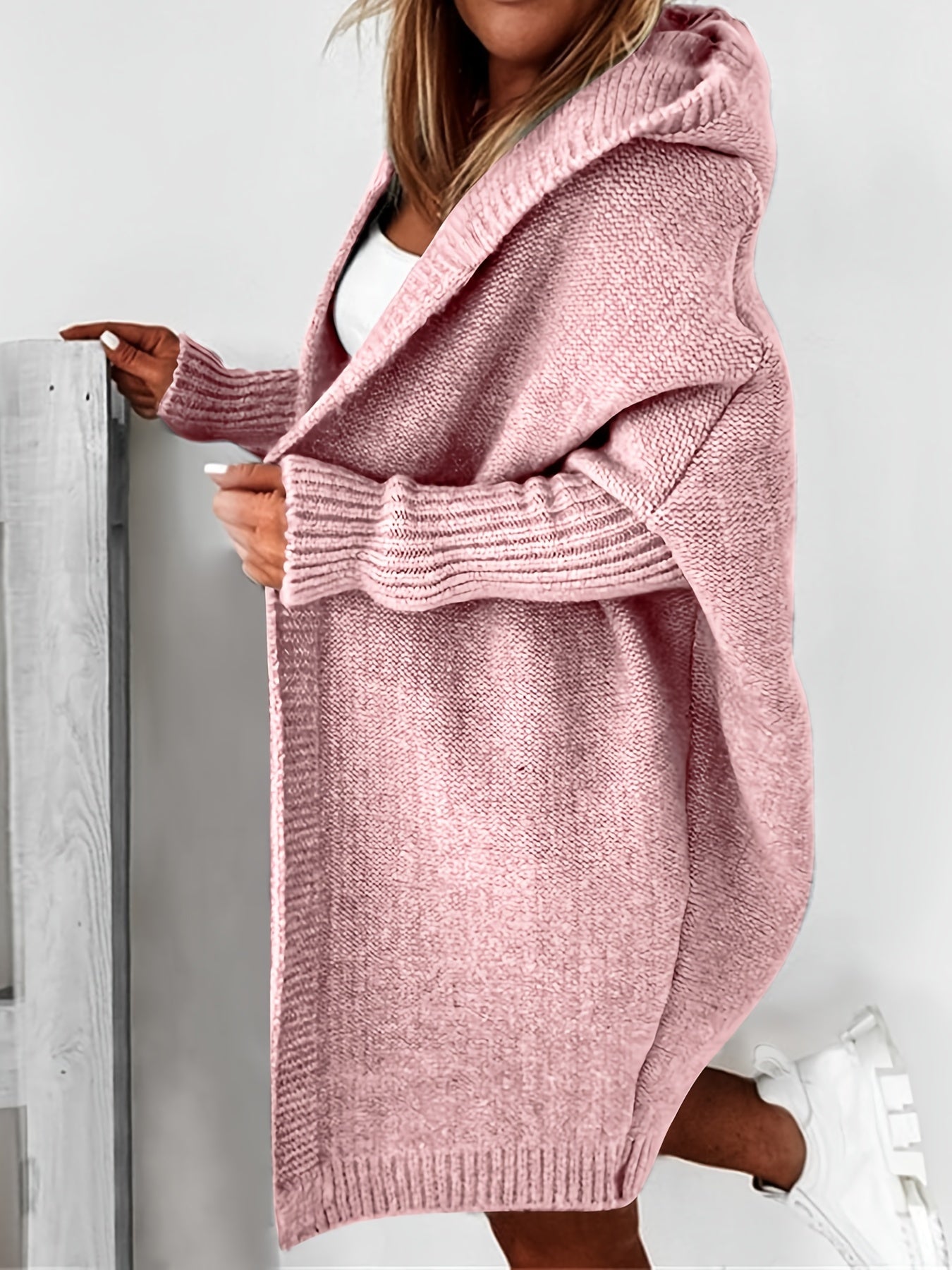 Oversized Hooded Knitted Cardigan, Long Sleeve Casual Sweater For Winter & Fall, Women's Clothing