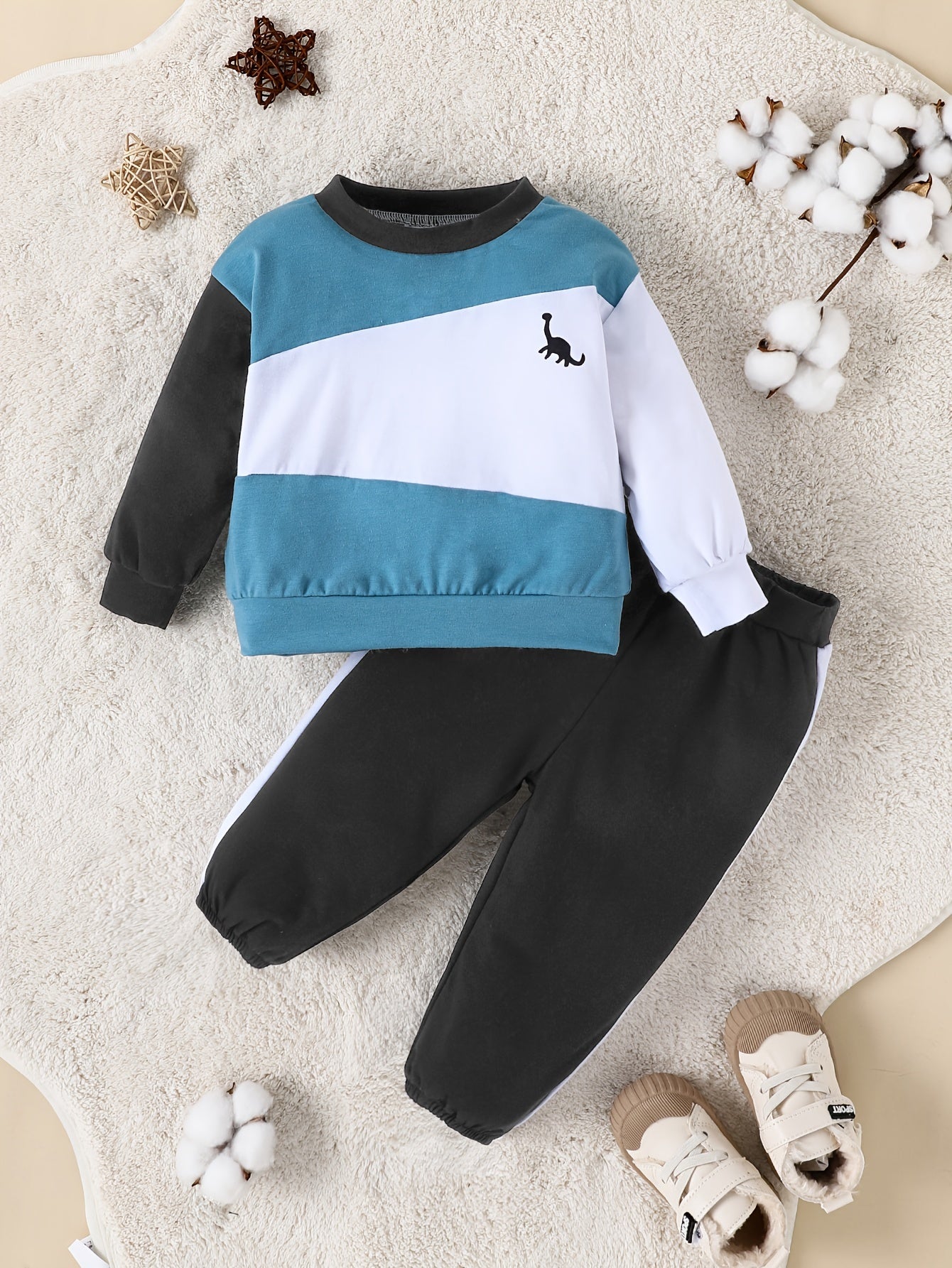 Baby's Casual 2pcs, Trendy Color Block Stitching Comfortable Sportswear, Child's Pullover Top & Pants Set