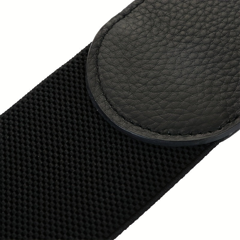 Double D Buckle Wide Belt Black Elastic Dress Belt PU Leather Suit Coat Waistband Girdle