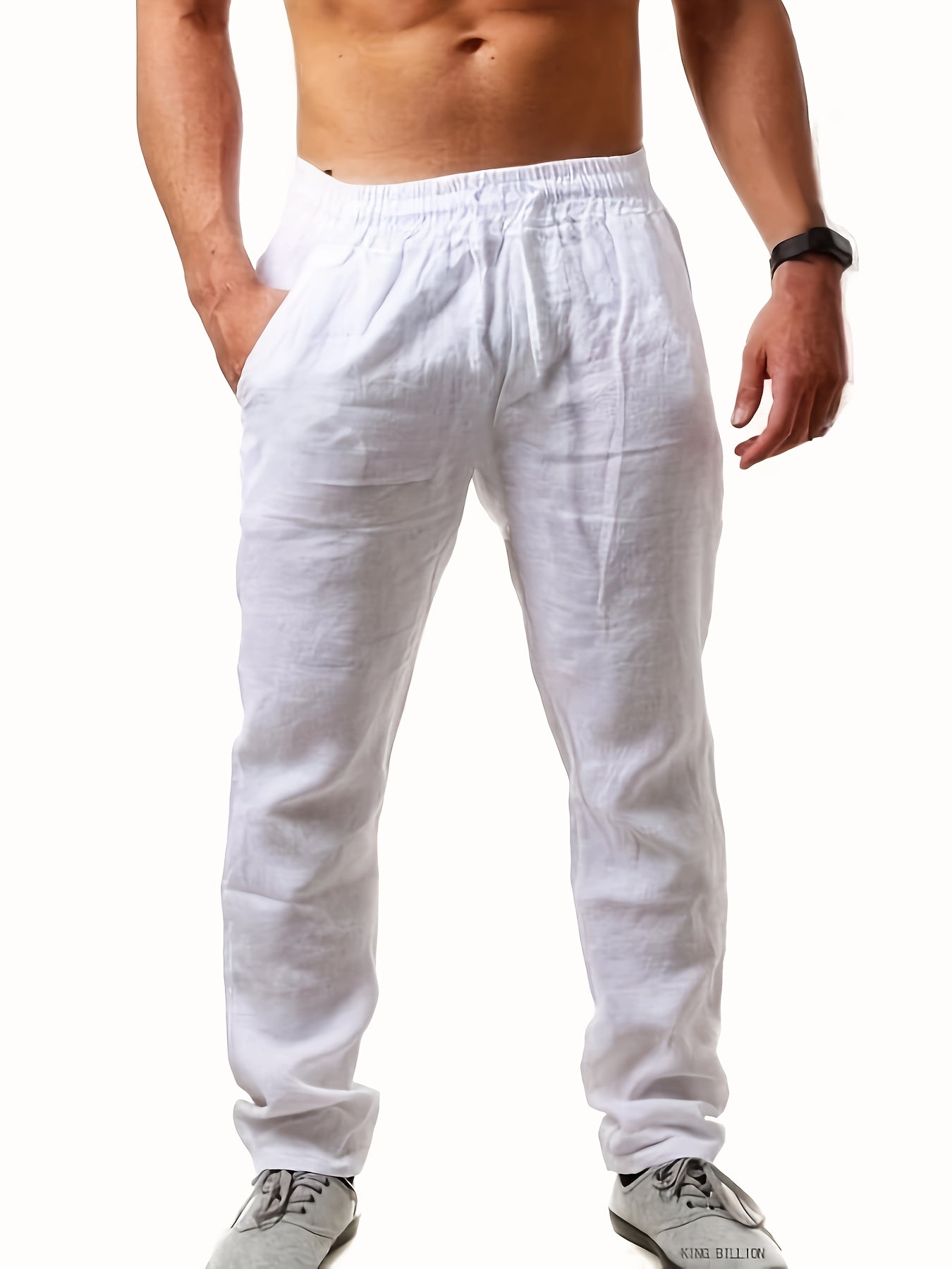 Fashionable Men's Solid Drawstring Casual Linen Pants,Suitable For Outdoor Sports, Comfortable And Versatile