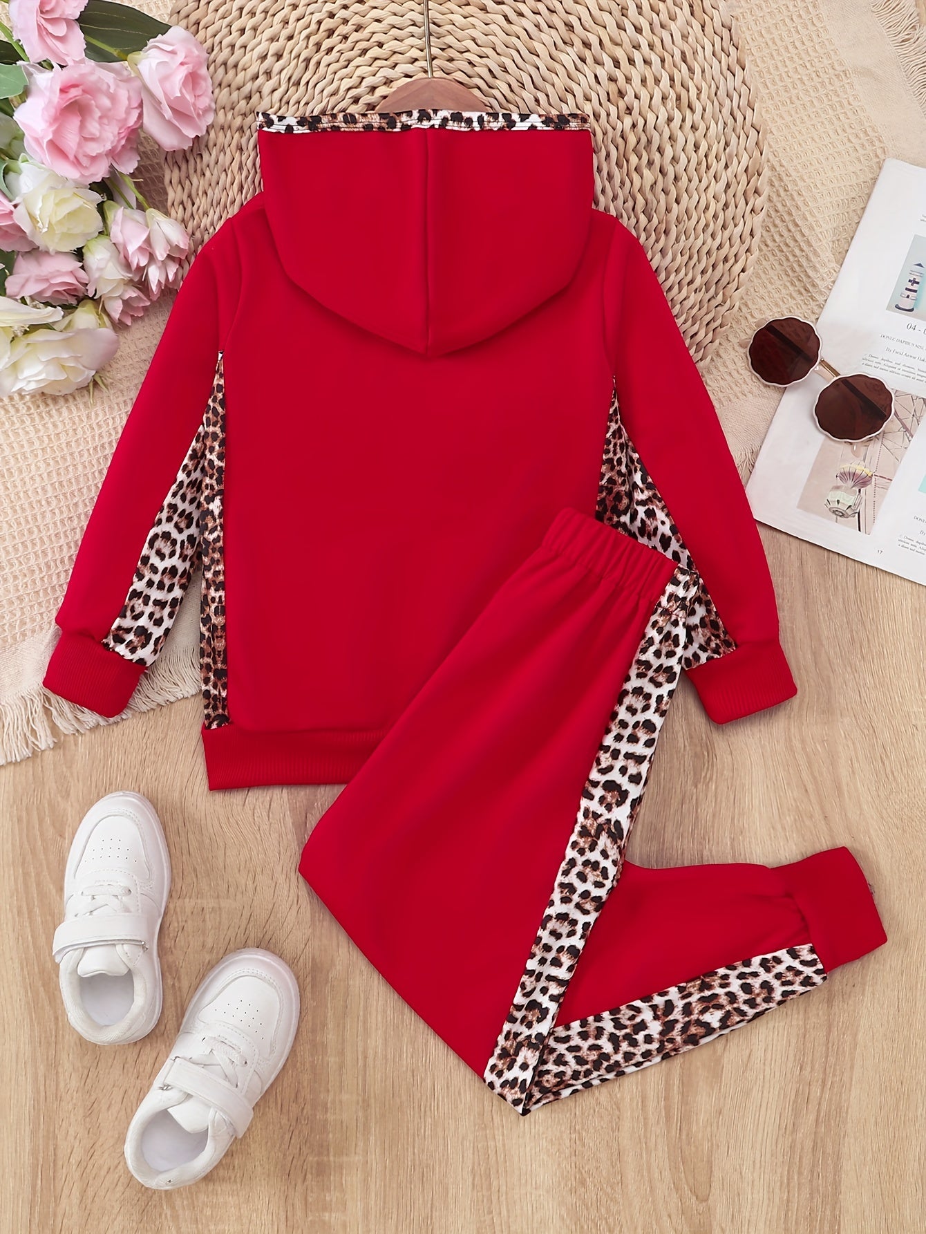 Leopard Pattern Toddler Girl's 2pcs, Hoodie & Sweatpants Set, MAMA'S BESTIE Print Casual Outfits, Kids Clothes For Spring Fall