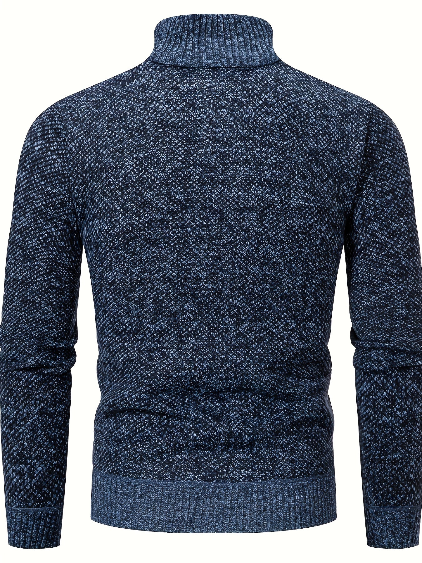 Men's Trendy Solid Knitted Pullover, Casual Slightly Stretch Breathable Turtle Neck Zip Up Long Sleeve Top For Outdoor Fall Winter