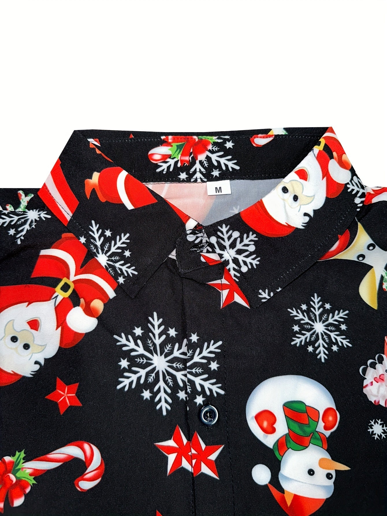 Christmas Lovely Cartoon Full Print Men's Long Sleeve Button Up Shirt, Spring Fall, Party Costume