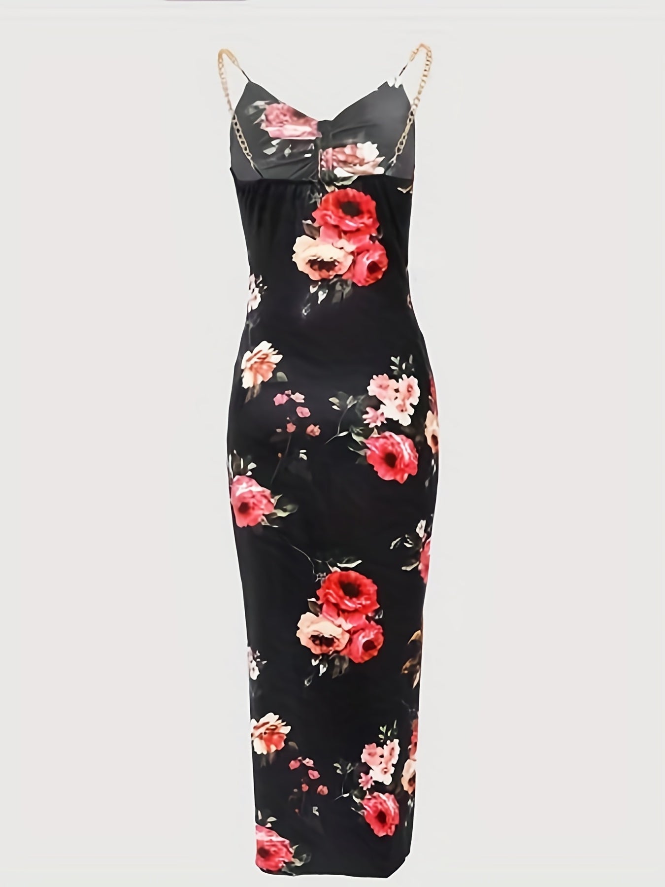 Floral Print Chain Strap Dress, Sexy Cut Out Sleeveless Bodycon Dress, Women's Clothing