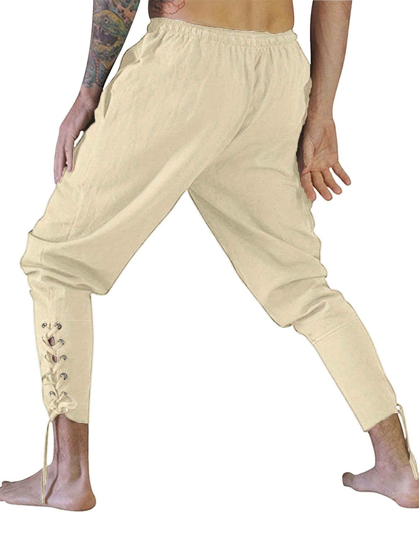Men's Retro Medieval Renaissance Lace Up Loose Trousers Pants Costume Halloween Party Pirate Cosplay