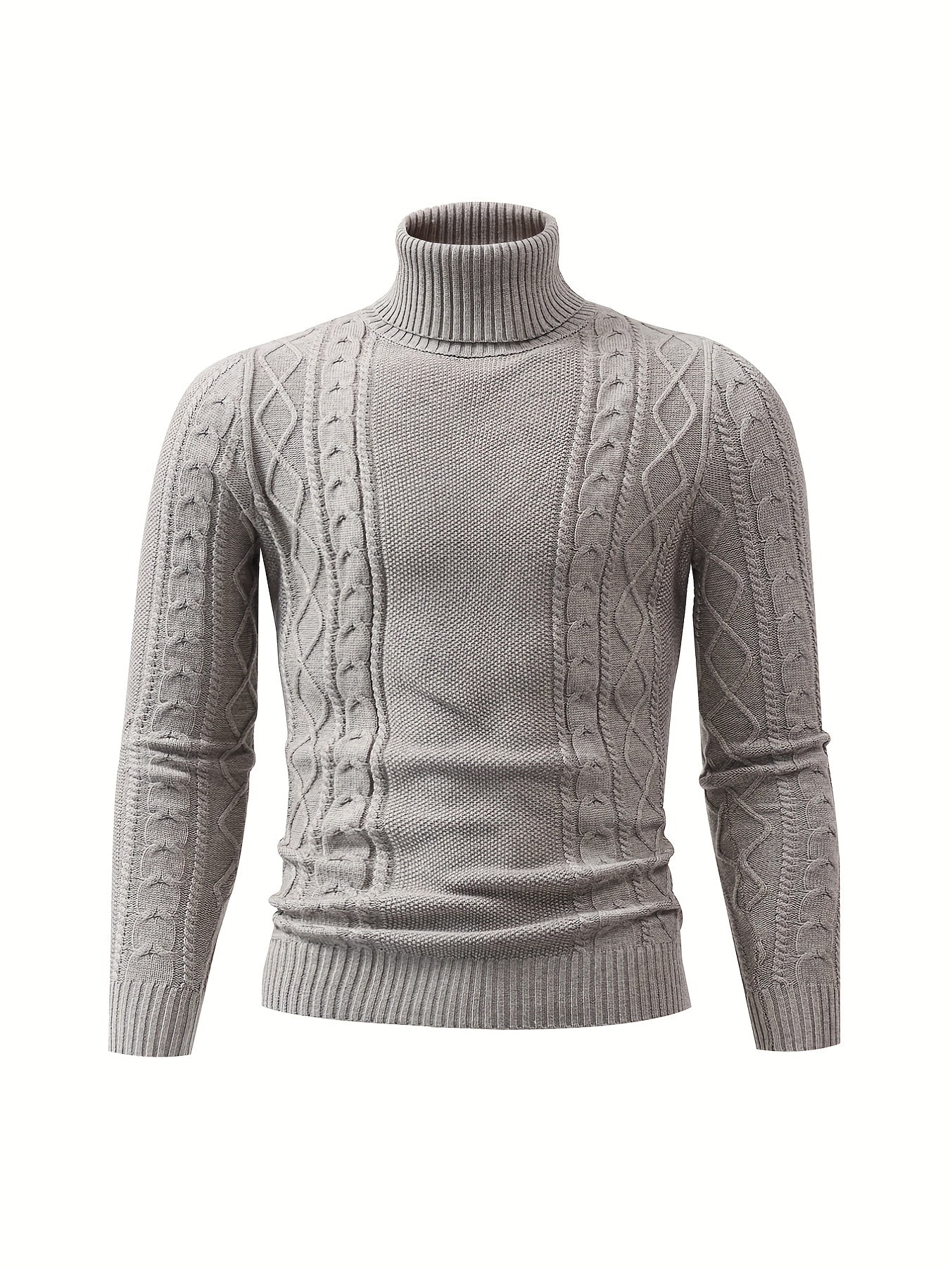 Men's Plain Turtleneck Sweater, Trendy High Stretch Fashion Comfy Thermal Tops