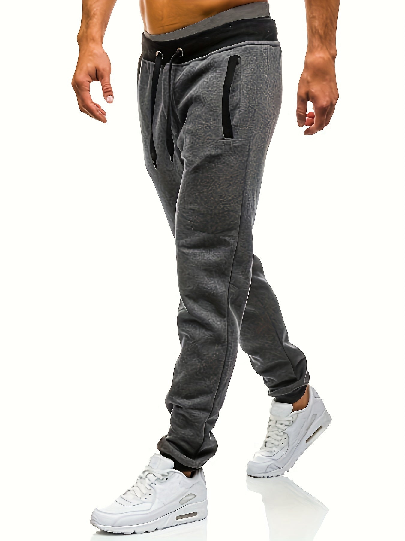 Color Contrast Waistband, Men's Plain Simple Comfy Casual Sweatpants Jogger Pants