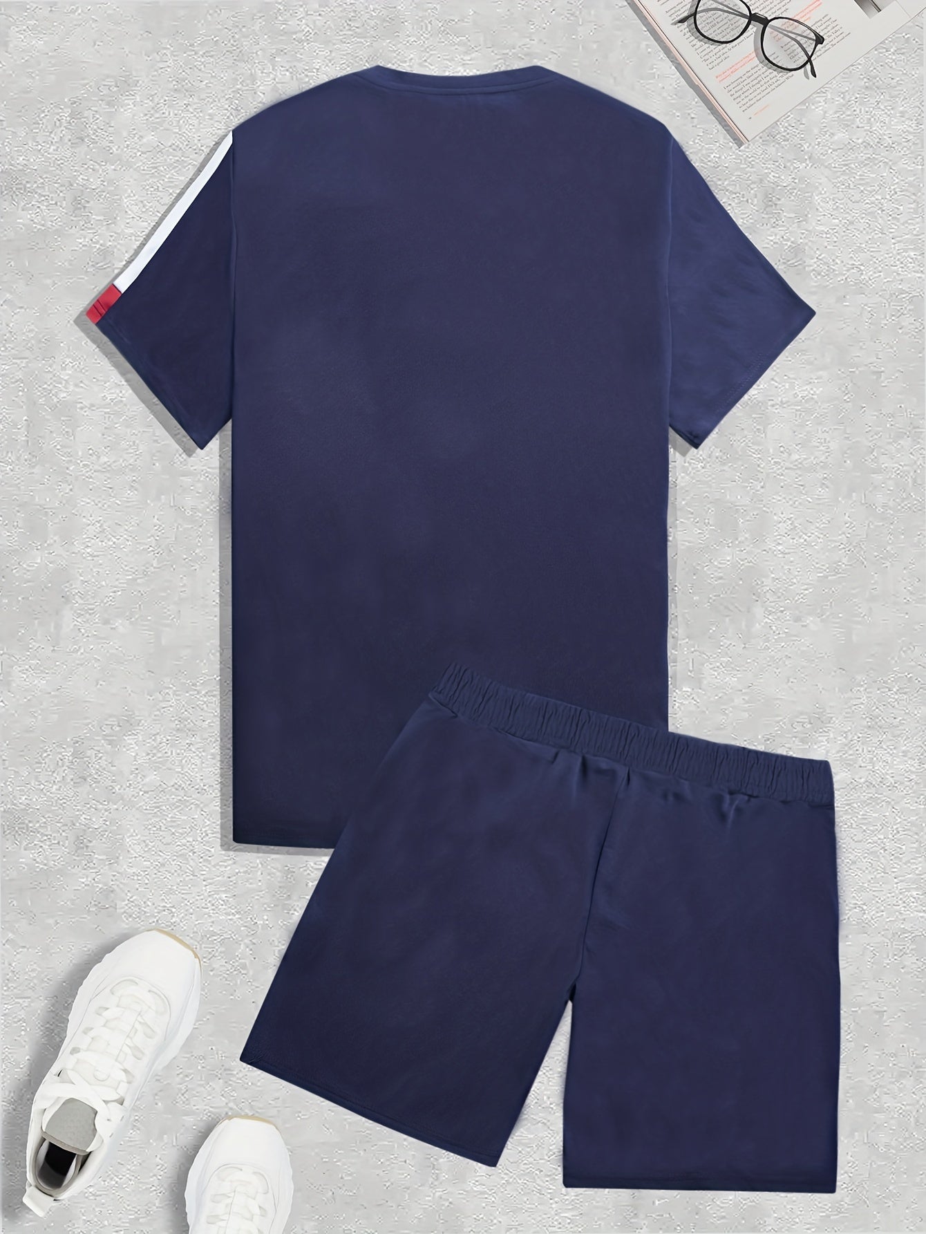 Men's Colorblock Casual T-shirt Outfit Set, 2 Pieces Round Neck Short Sleeve Tees And Drawstring Short Pants