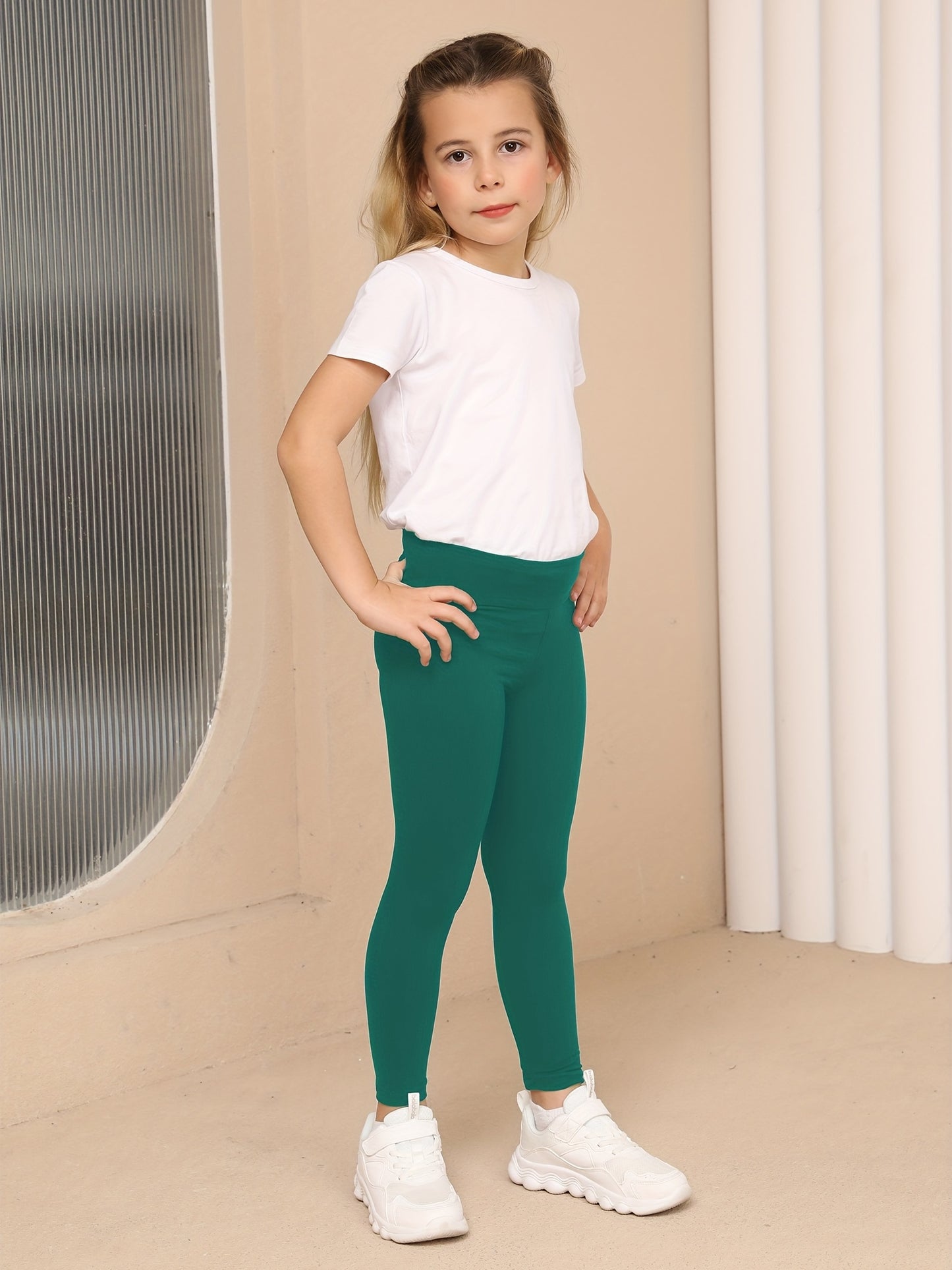 Girls High Stretch Soft Leggings Plain Color Pure Black Elastic Waist Pants, Kids Clothes, Children Clothing