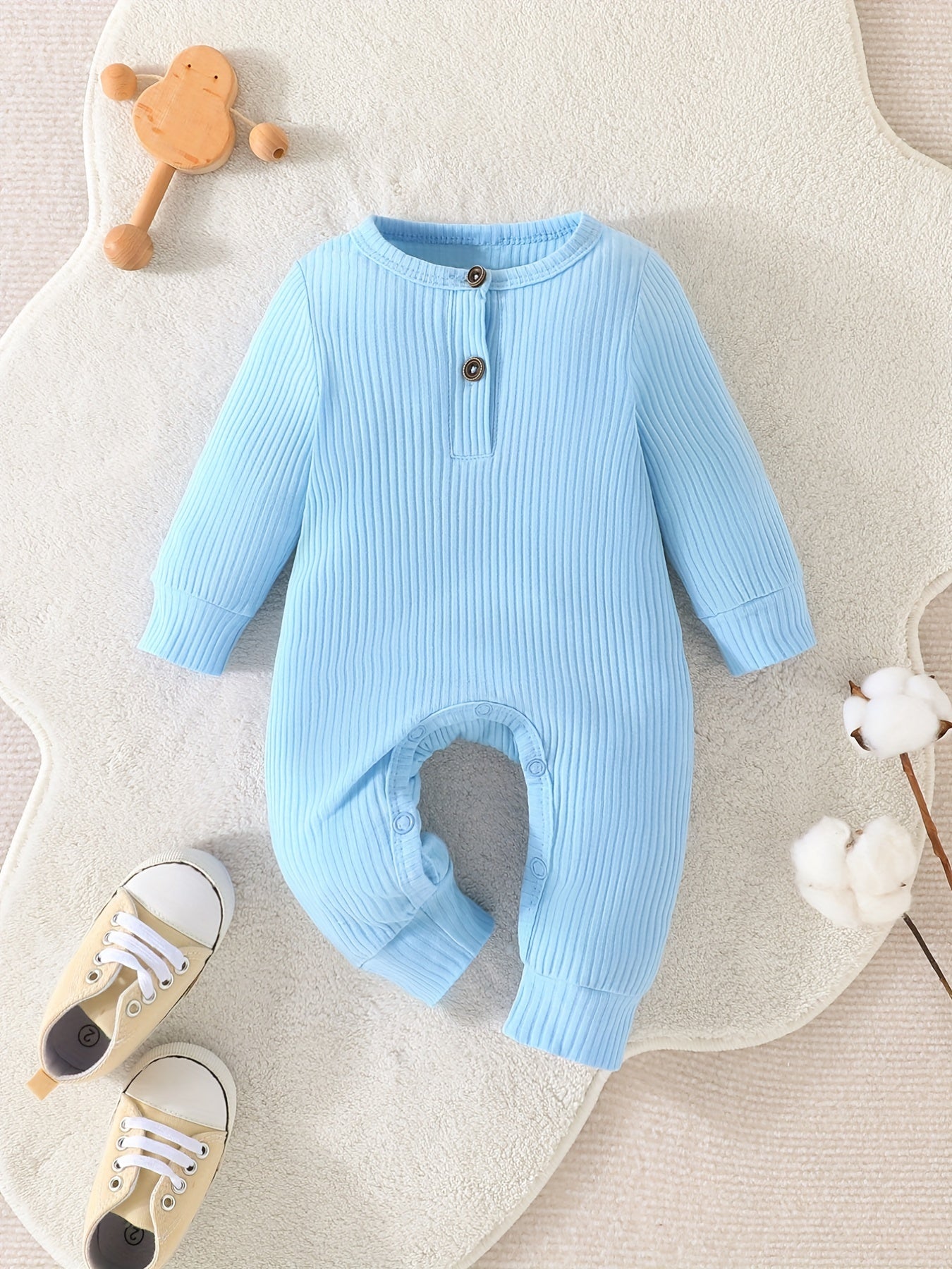 Newborn Baby Boys Girls Ribbed Romper - Infant Cotton Comfy Long Sleeve Bodysuit