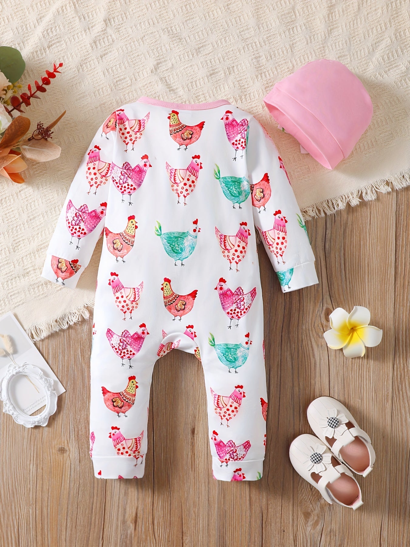 Infant Baby Girl Colorful Cartoon Print Cute Romper, Newborn Long Sleeve Casual Bodysuit