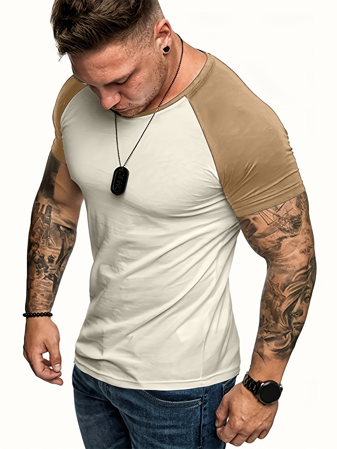 Men's Raglan Sleeve T-shirt, Men's Summer Fitness Clothes, Men's Outfits