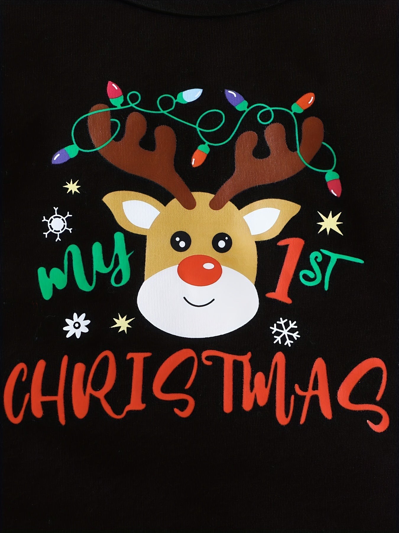 Christmas Cute Reindeer Letters Graphic Toddler Baby's Cute Jumpsuit With Hat, Kid's Pary Casual Clothes