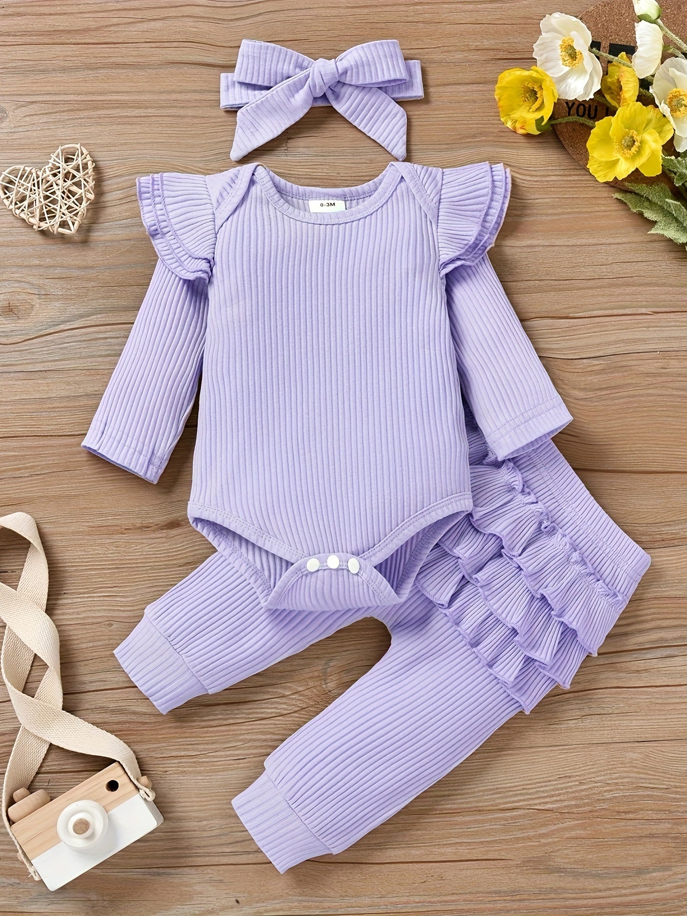 Baby Girl Clothes Newborn Romper Long Sleeve Infant Outfits 3Pcs Ruffle Tops + Pants + Headband 0-18 Months