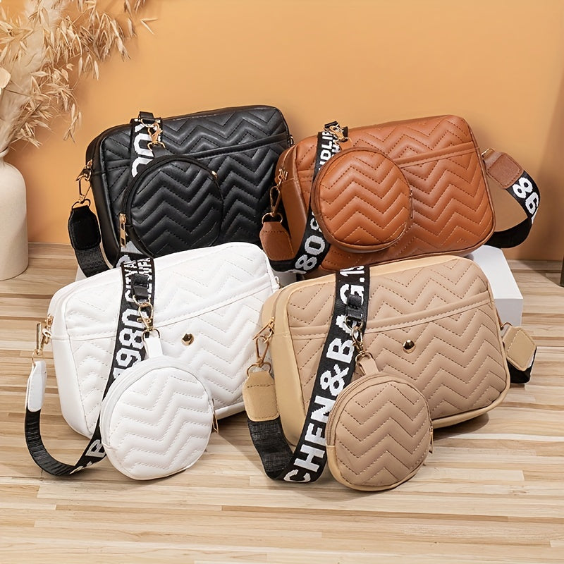 Fashion Quilted Crossbody Bag, Elegant PU Shoulder Bag, Women's Casual Handbag & Coin Purse