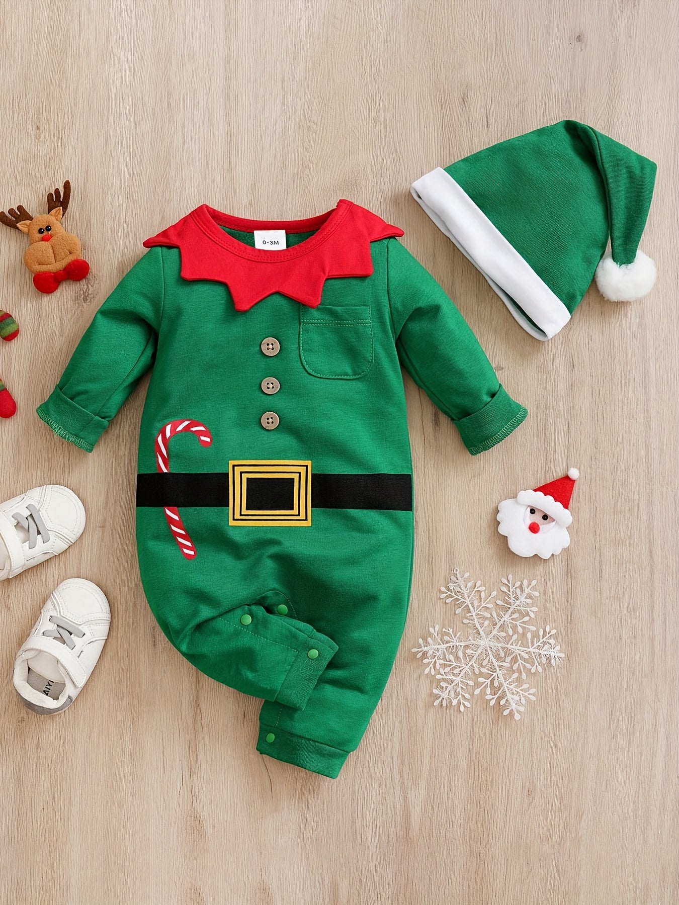 Cute & Creative Christmas Style Baby Boys $ Girls Jumpsuit + Hat - Spring & Autumn 2pcs Set