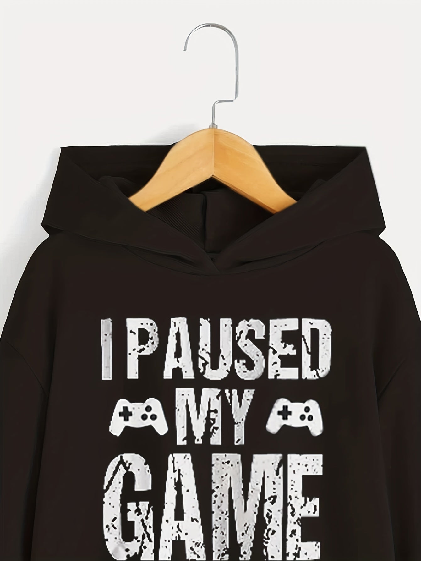 I PAUSED MY GAME TO BE HERE Letter Print Cute&Cozy Hoodie For Kids Boys - Keep Him Warm And Stylish!