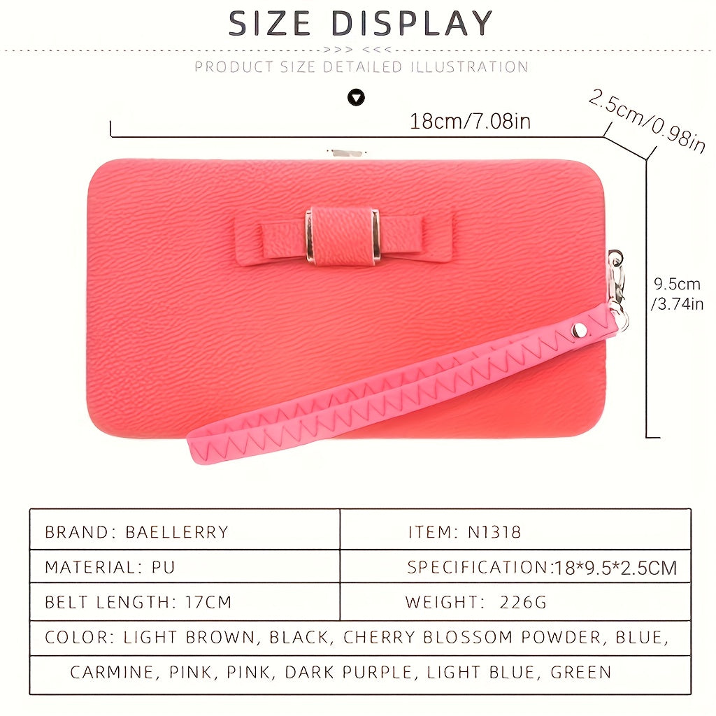 Elegant Bow Decor Phone Wallet, Fashion Phone Case With Card Slots & Zipper Pocket