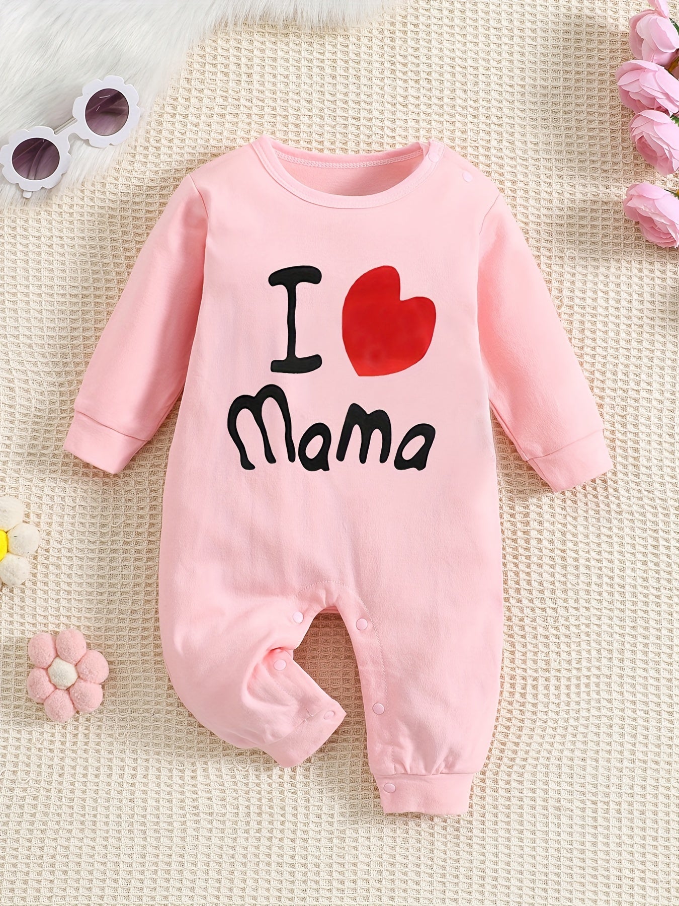 I LOVE Mama&PaPa Letter Print Baby Boys Girls Long Sleeve Romper, Cotton Unisex Newborn Onesie For Party Photography