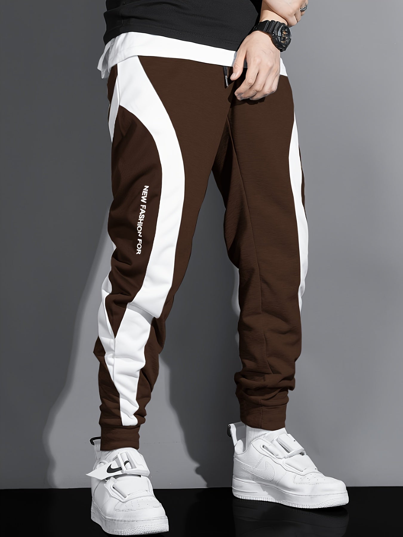 Men's Color Block Joggers, Casual Stretch Waist Drawstring Sweatpants Track Pants