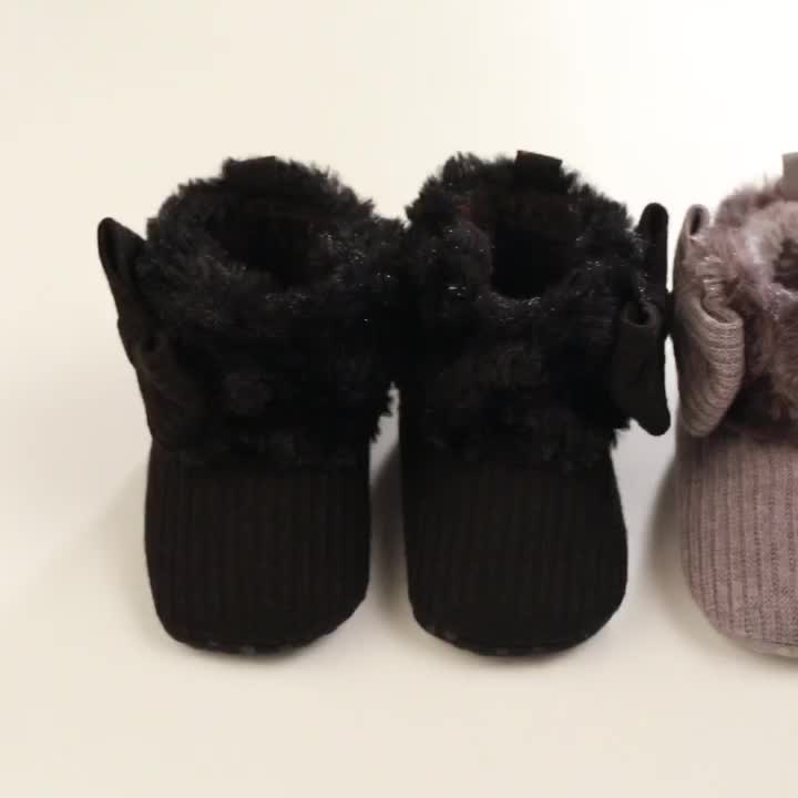 Cute Bowknot Comfortable Boots For Baby Boys And Girls, Soft Warm Plus Fleece Boots For Indoor Walking, Winter