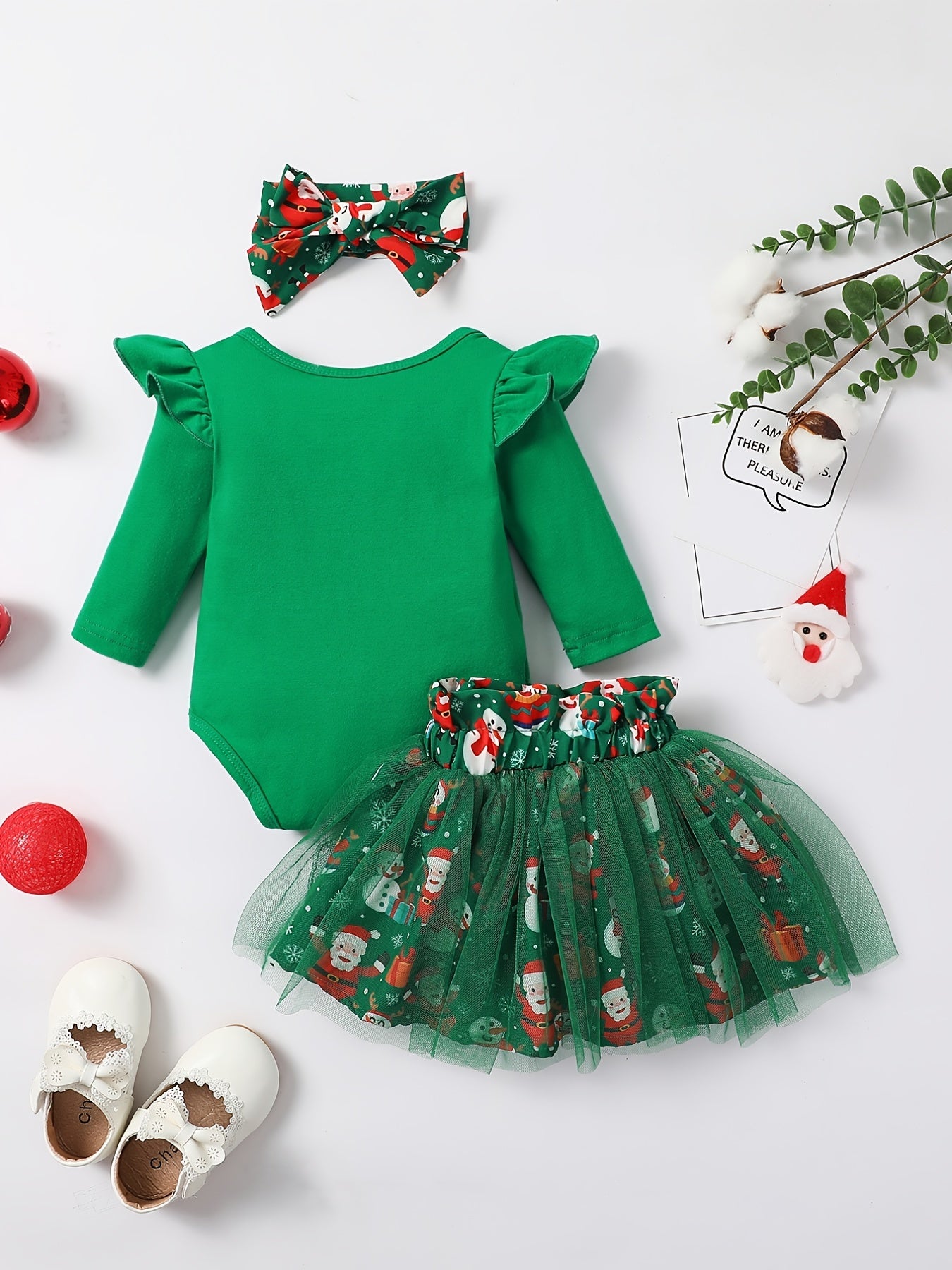 Baby Girls Adorable Christmas Outfit Infant Long Sleeve Romper & Snowman Print Tulle Dresses Set Festival Party Dress Up