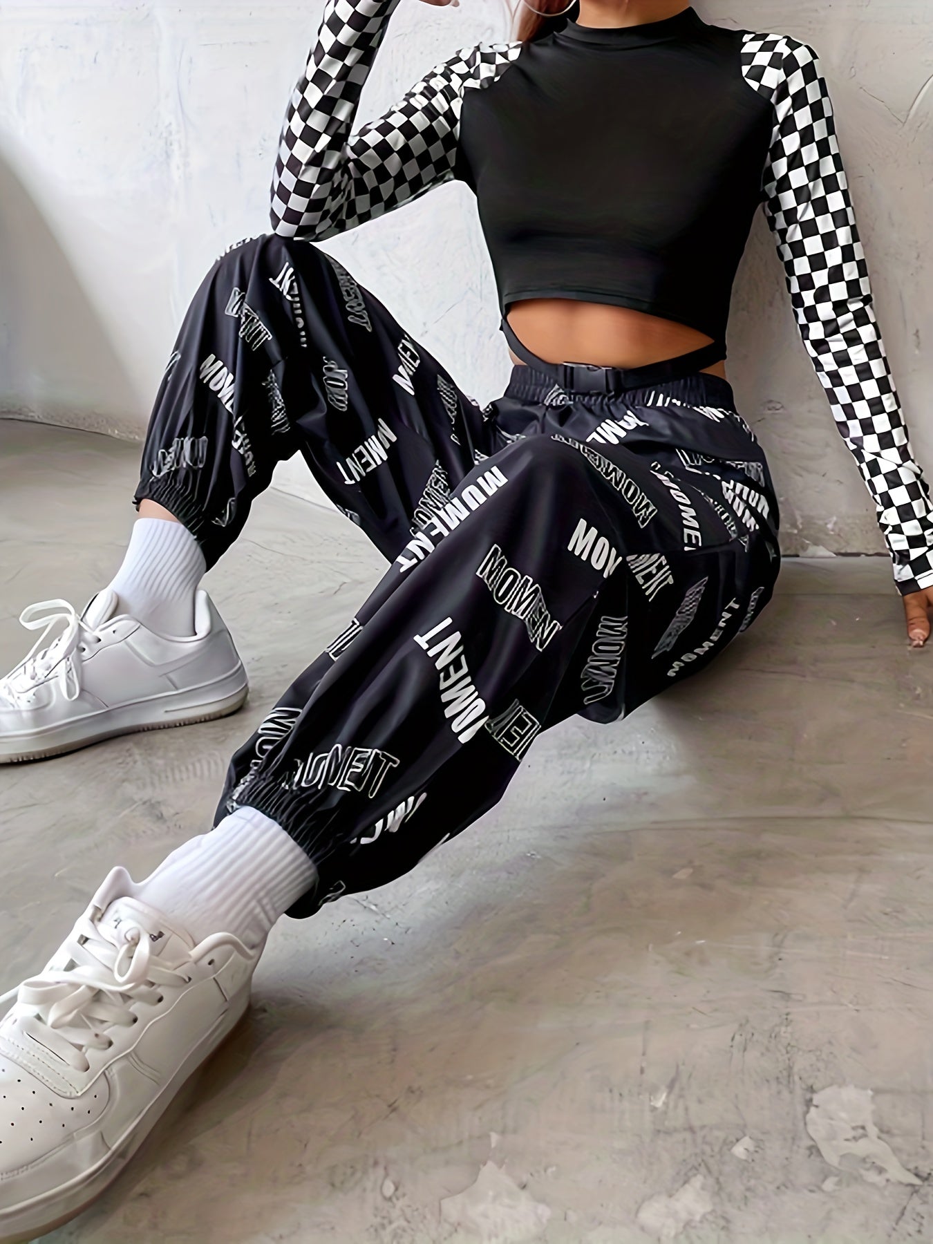 Letter Print Baggy Joggers, Casual Elastic Waist Pants, Women's Clothing