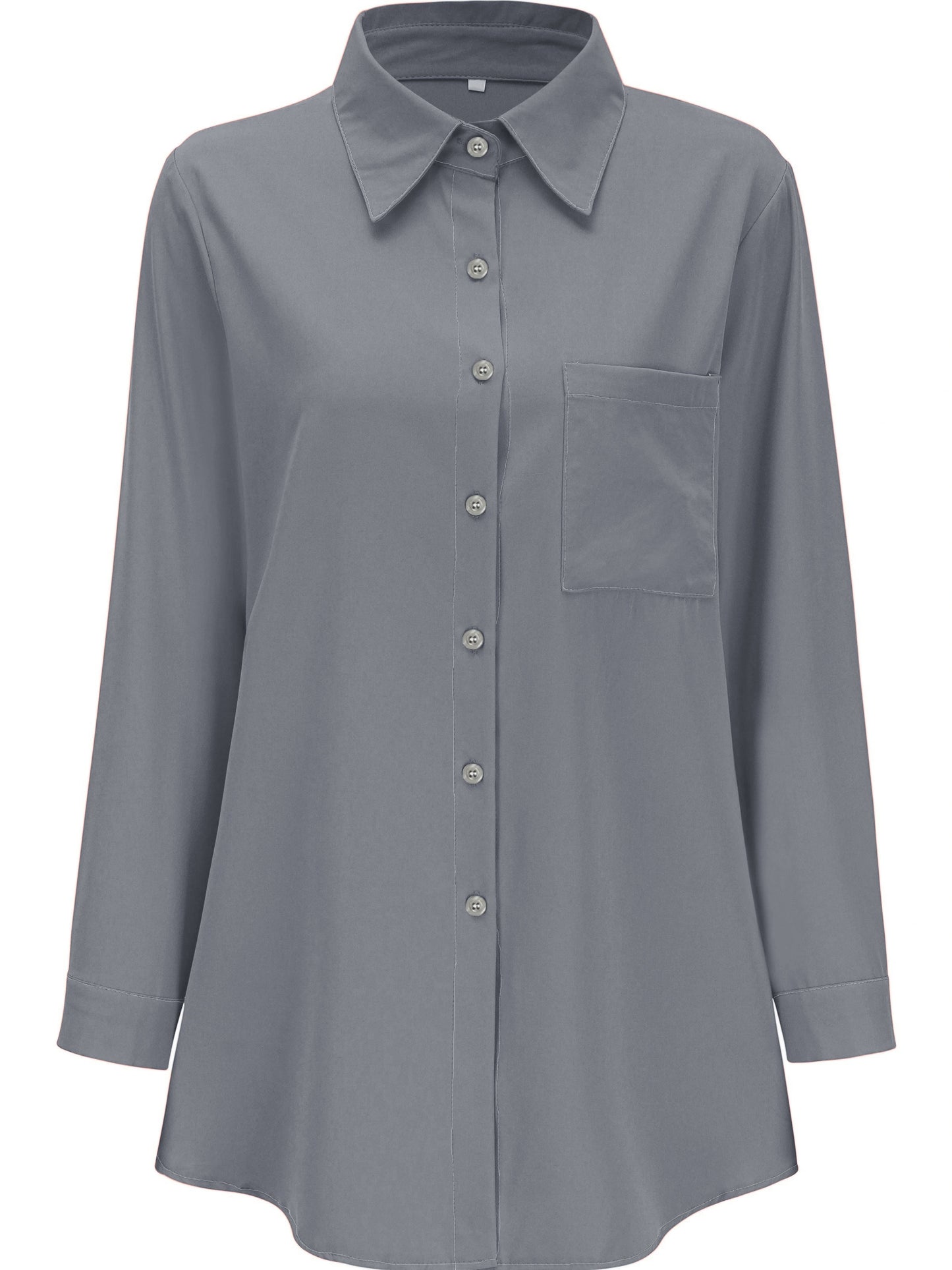 Plus Size Casual Blouse, Women's Plus Solid Long Sleeve Button Up Lapel Collar Shirt Top
