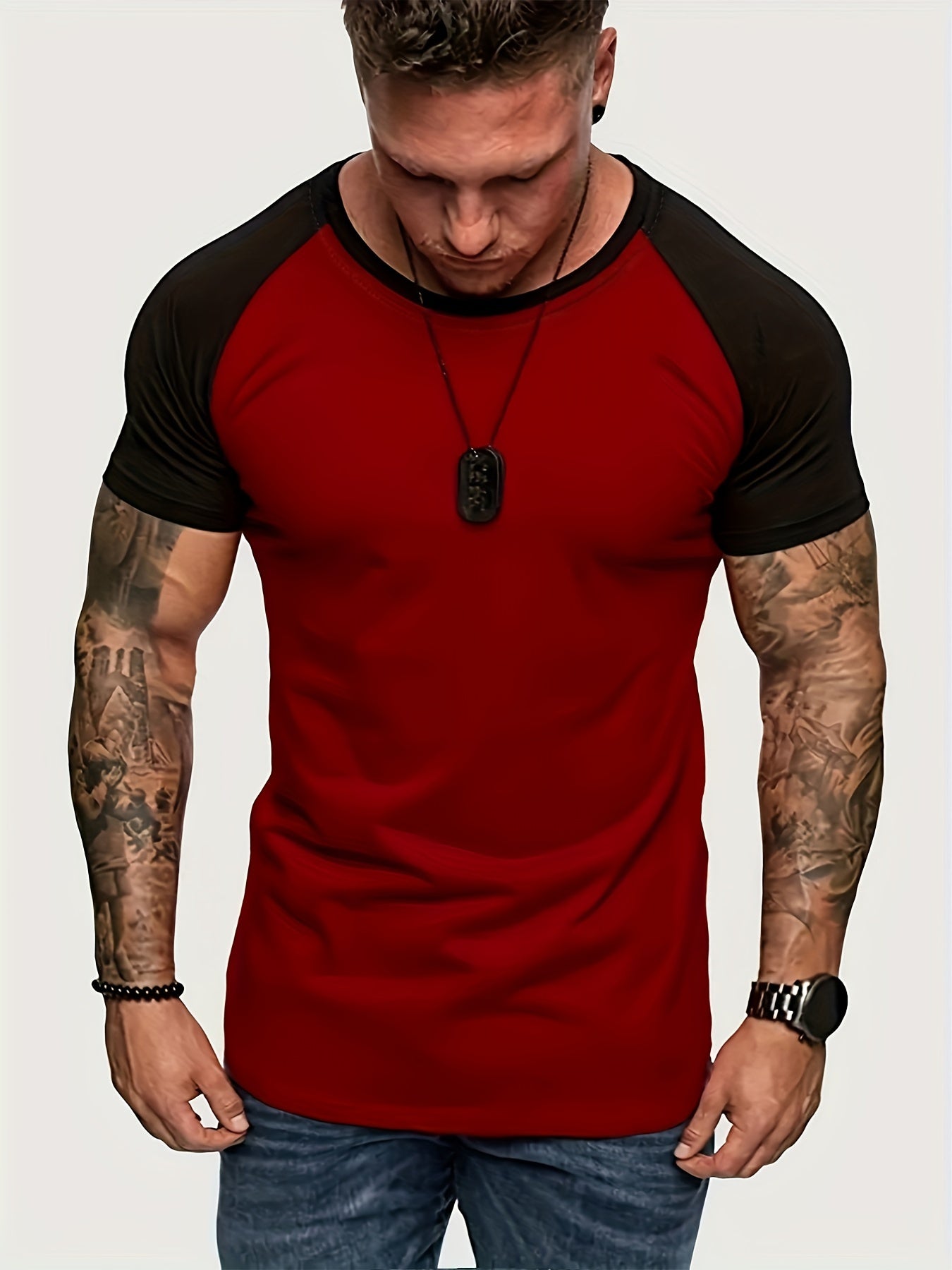 Men's Raglan Sleeve T-shirt, Men's Summer Fitness Clothes, Men's Outfits