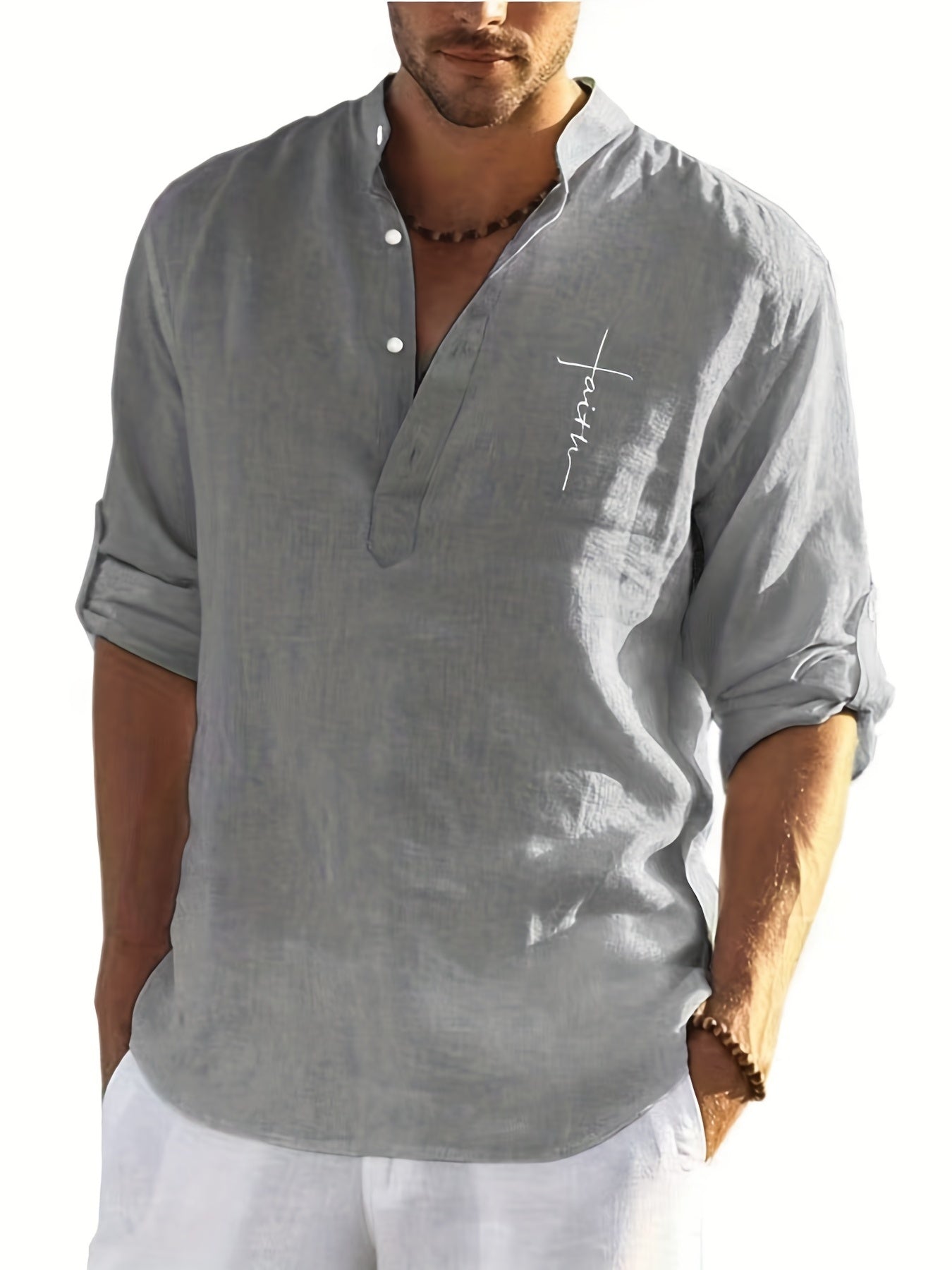 Men's Casual Faith Print T-Shirt Long Sleeves Casual V-Neck Shirts