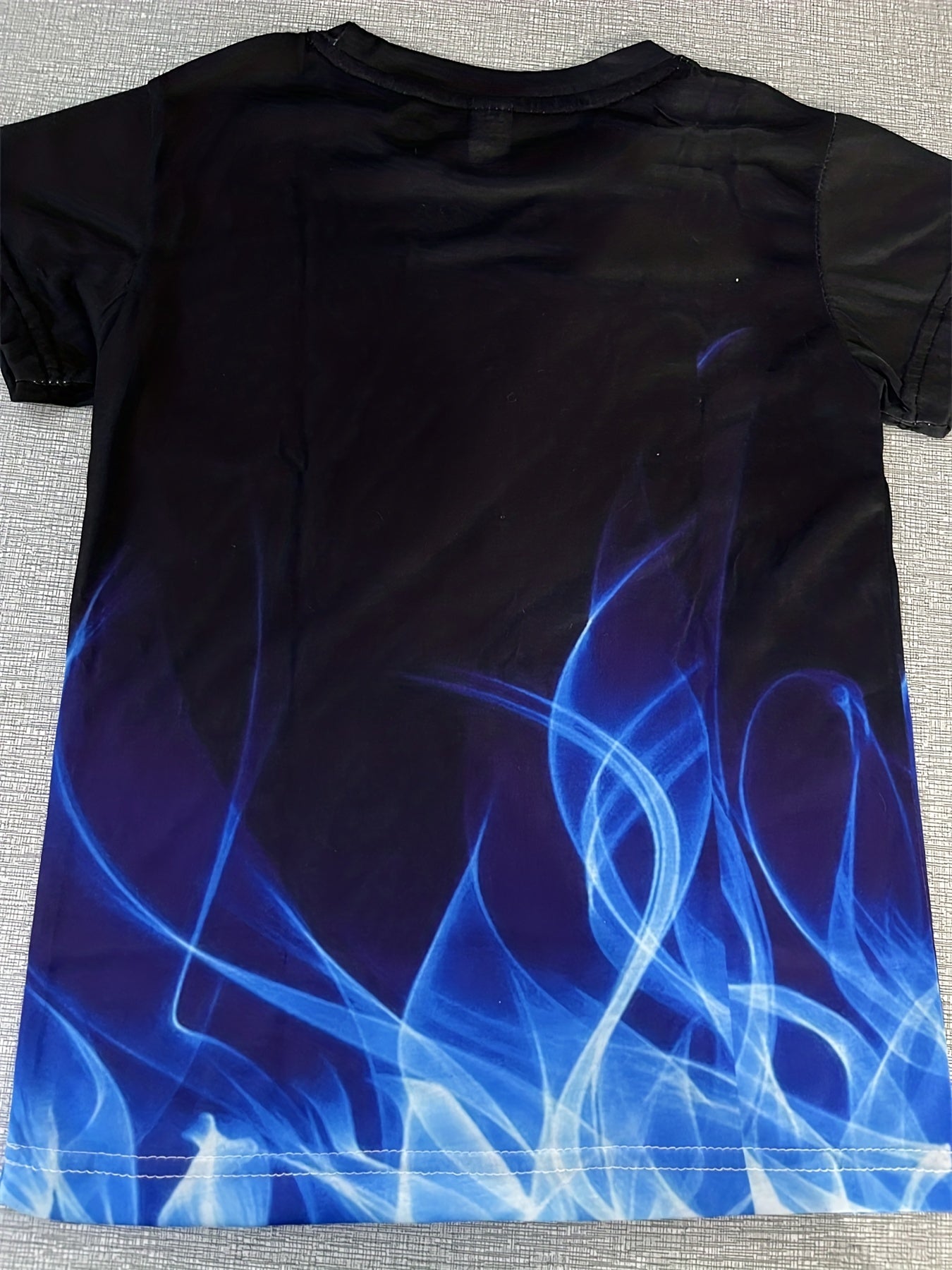 Boys' Blue Flame Graphic T-Shirt - 3D Digital Print, Active & Stretchy Short Sleeve Tee For Summer Outdoor Fun